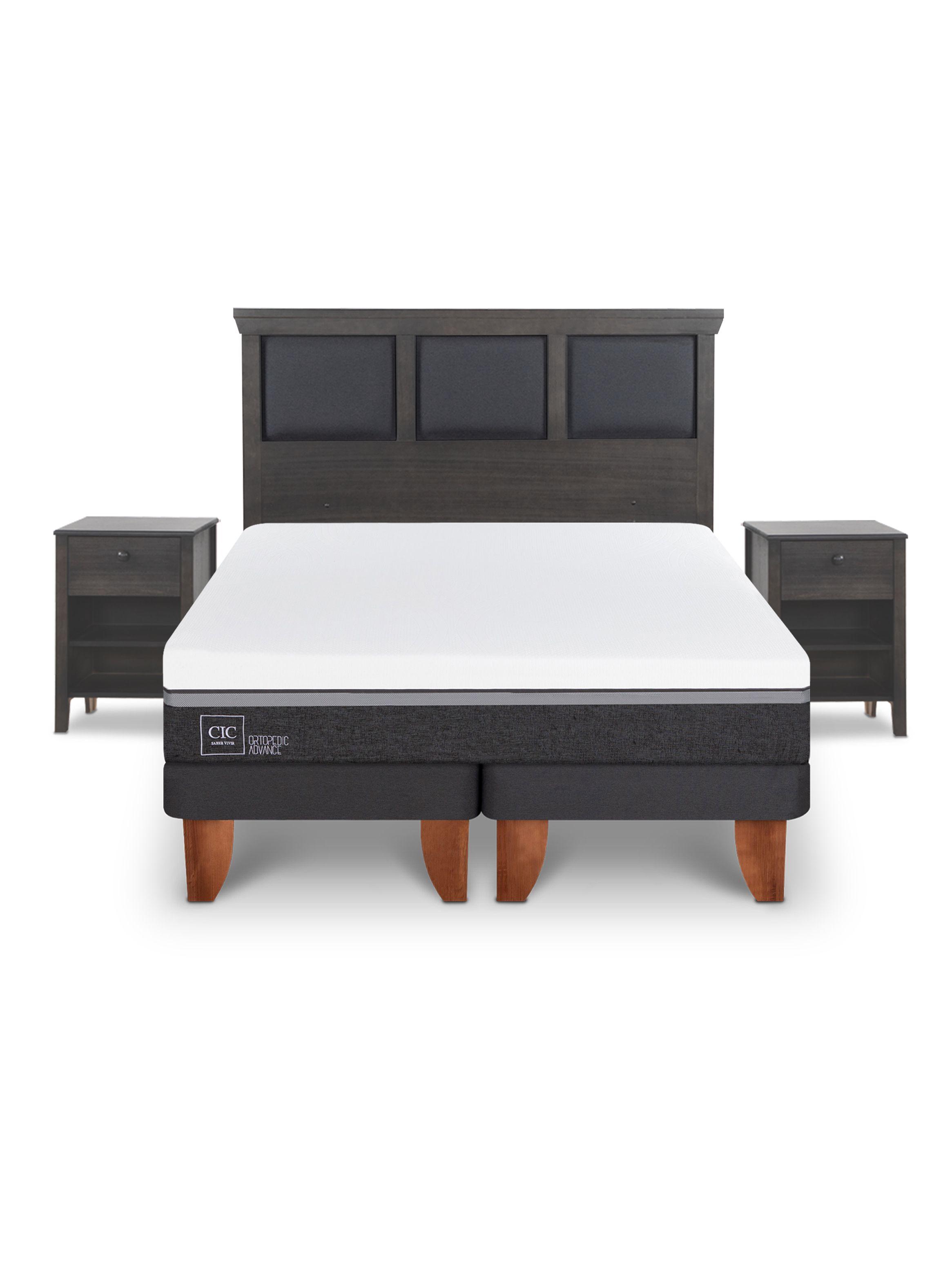 Cama Europea Ortopedic Advance 2 Plazas Base Dividida Set Torino Gris-2