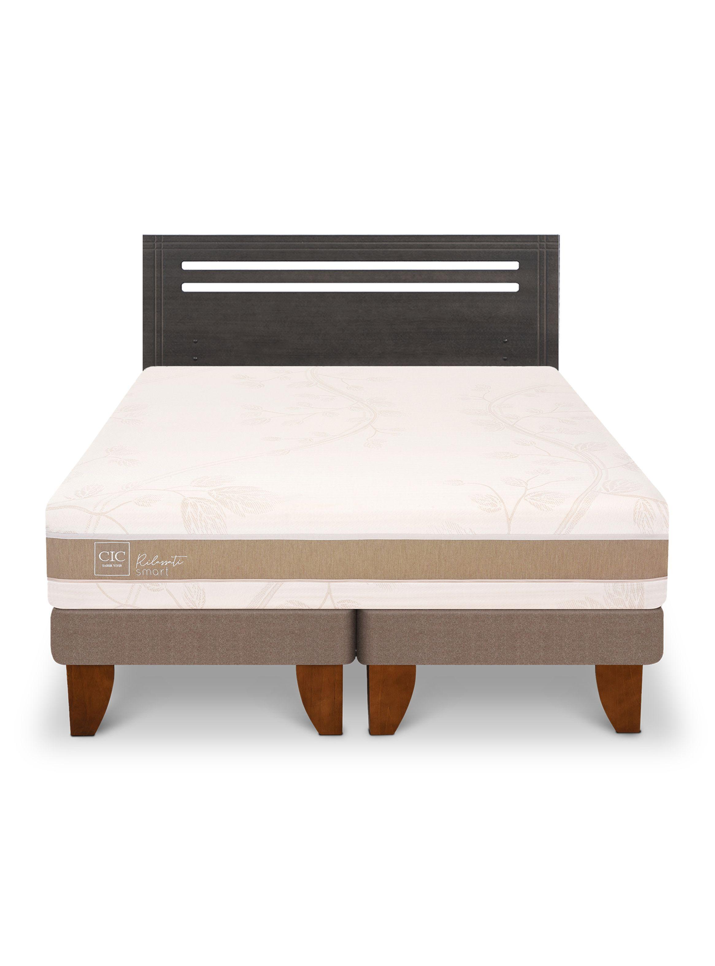 Cama Europea Rilassati Smart 2 Plazas Base Dividida + Respaldo Munich Gris-2