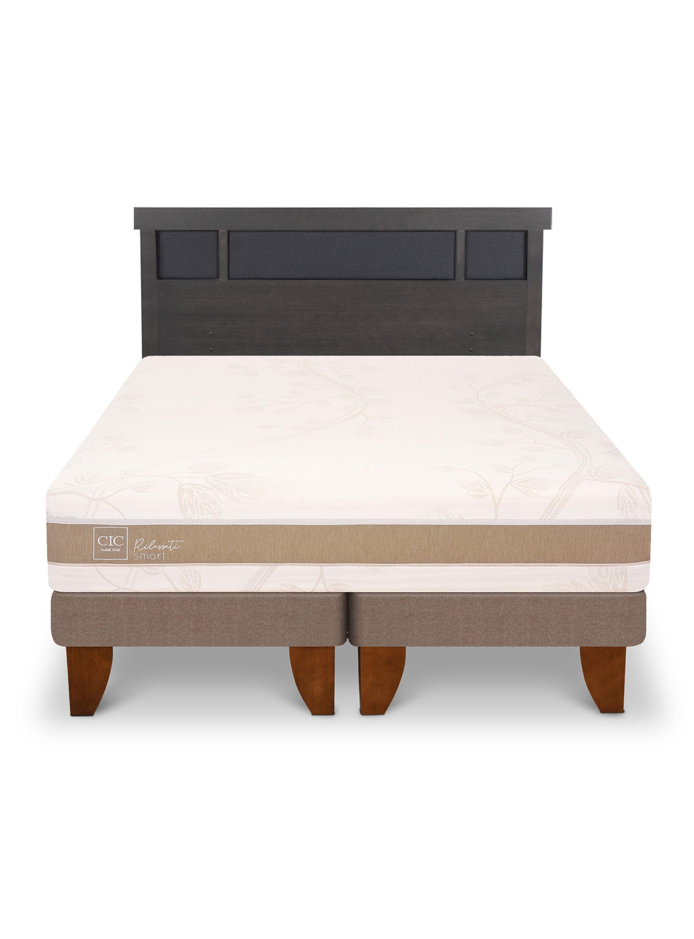 Cama Europea Rilassati Smart 2 Plazas Base Dividida Respaldo Dublin Gris-2