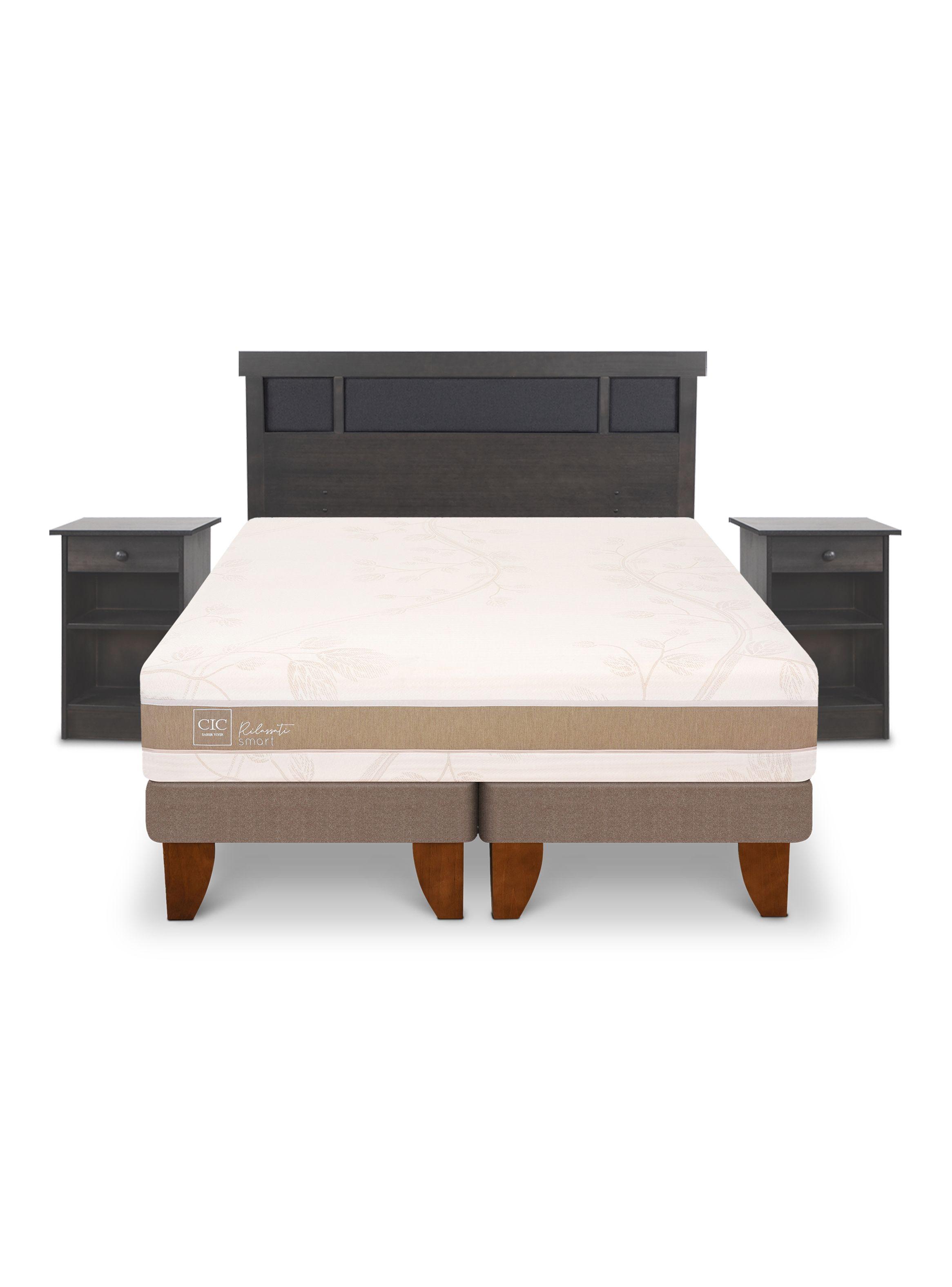 Cama Europea Rilassati Smart 2 Plazas Base Dividida Set Dublin Gris-2