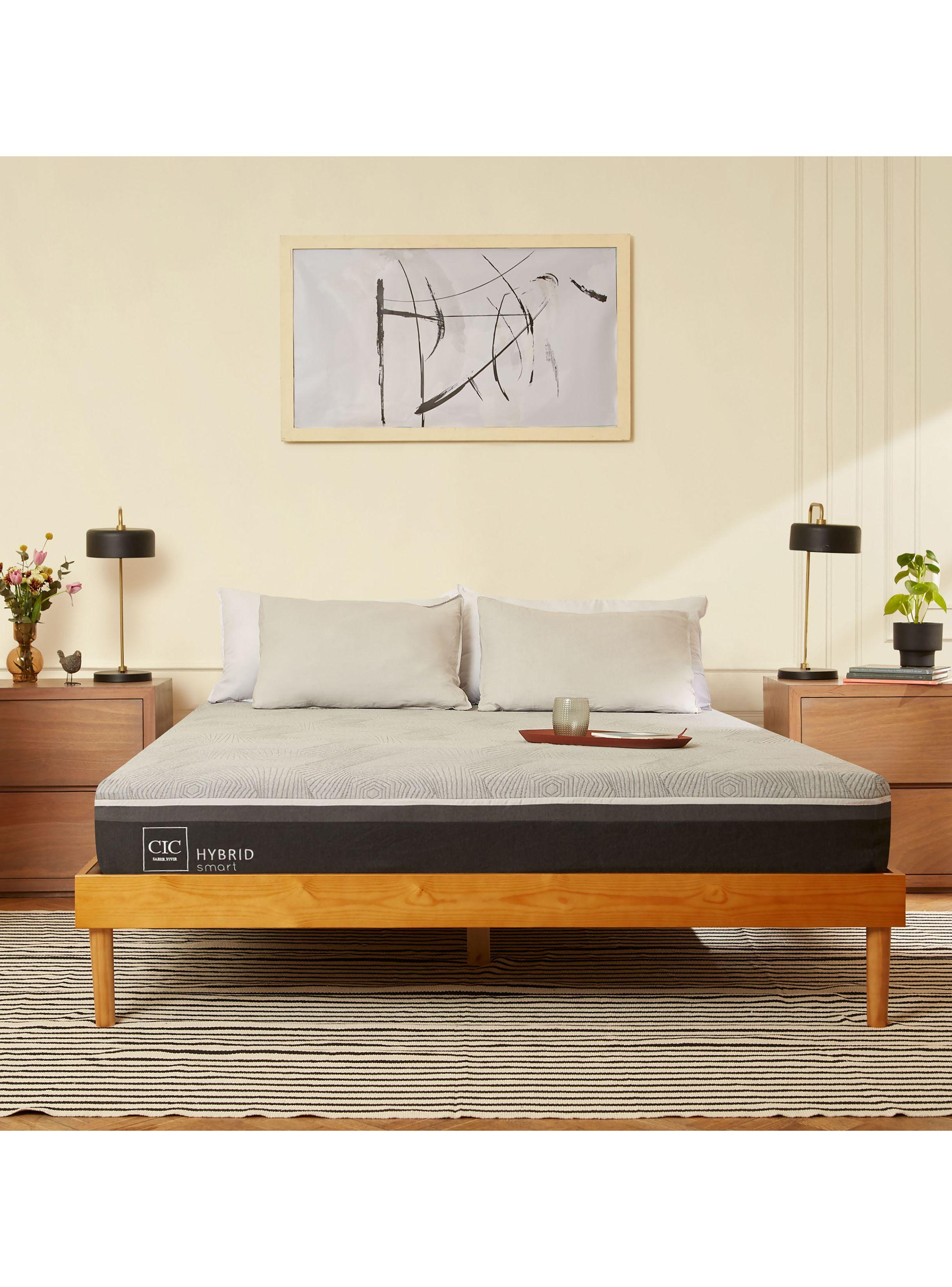 Cama Europea Hybrid Smart 2 Plazas Base Dividida + Respaldo Munich Gris-4