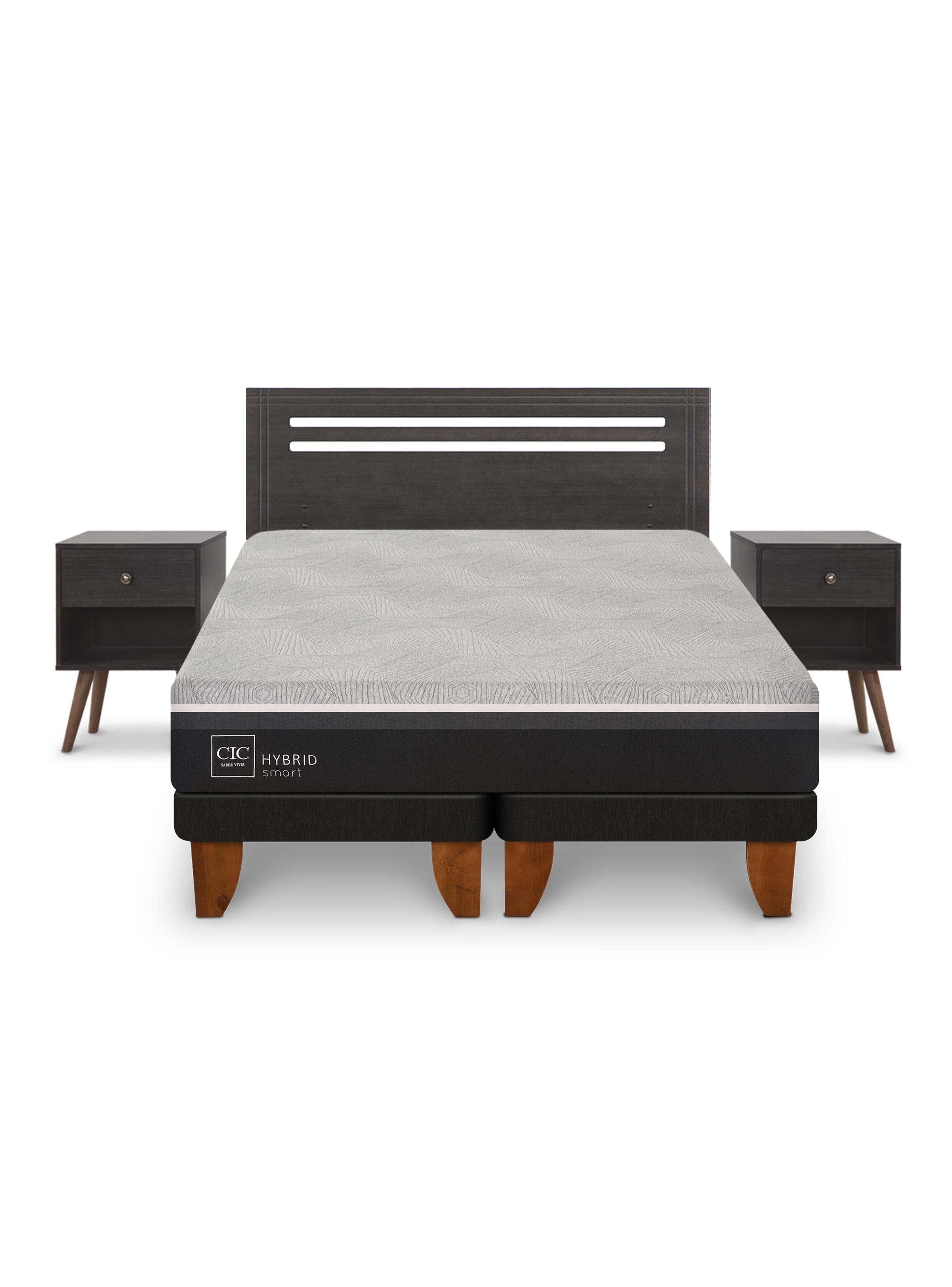 Cama Europea Hybrid Smart 2 Plazas Base Dividida Munich Gris-2