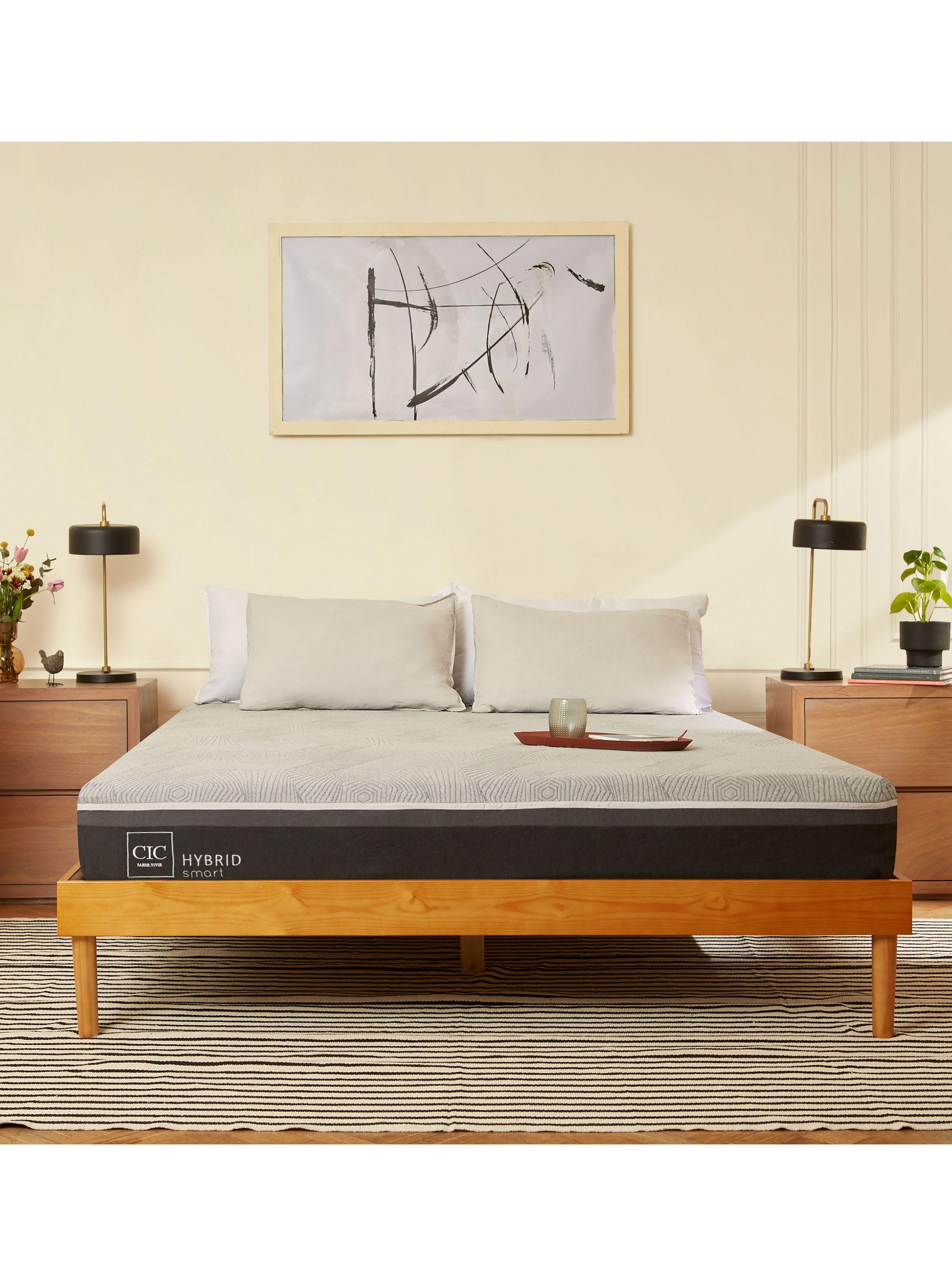 Cama Europea Hybrid Smart 2 Plazas Base Dividida Munich Gris-4