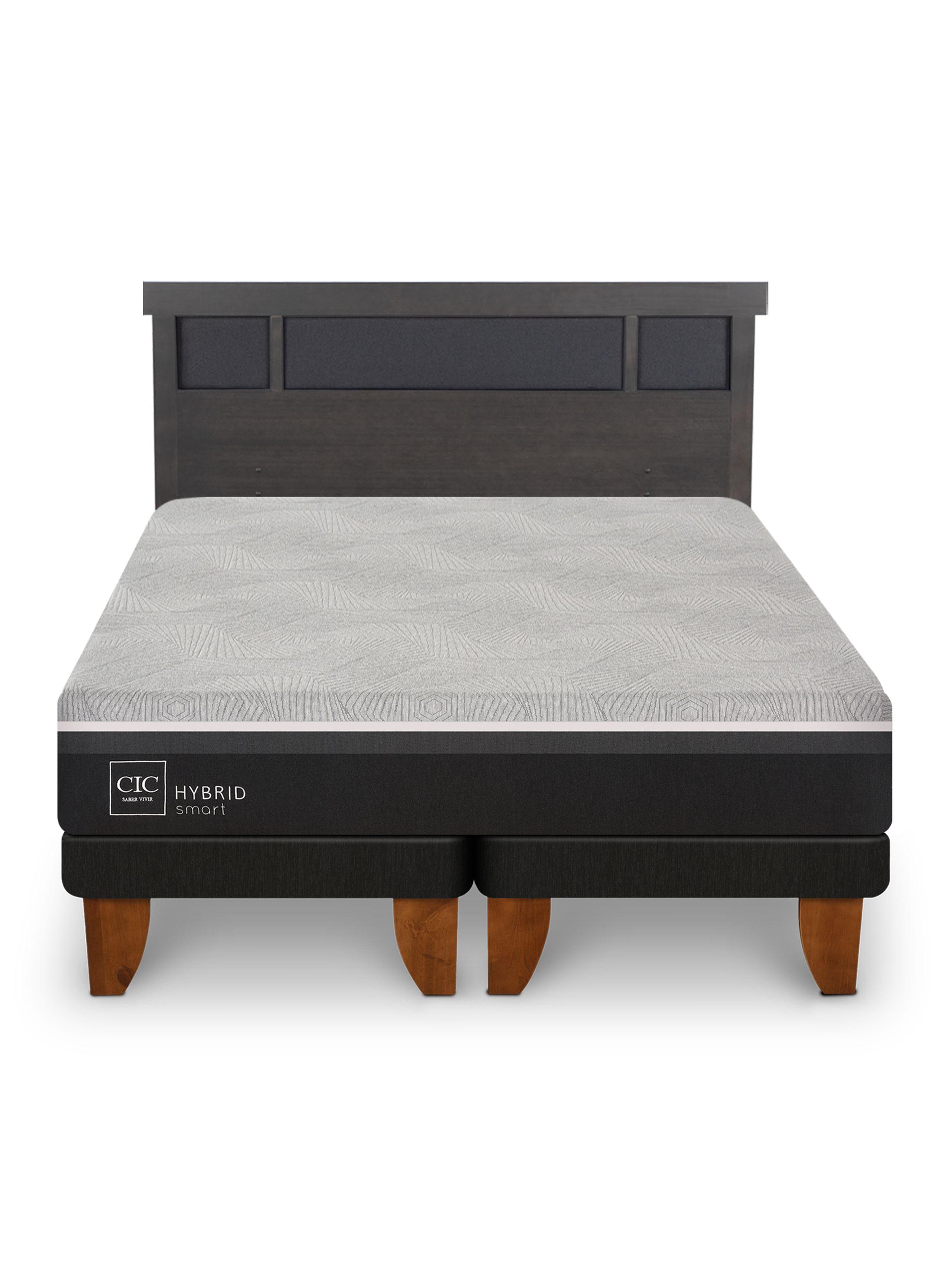 Cama Europea Hybrid Smart 2 Plazas Base Dividida + Respaldo Dublin Gris-2