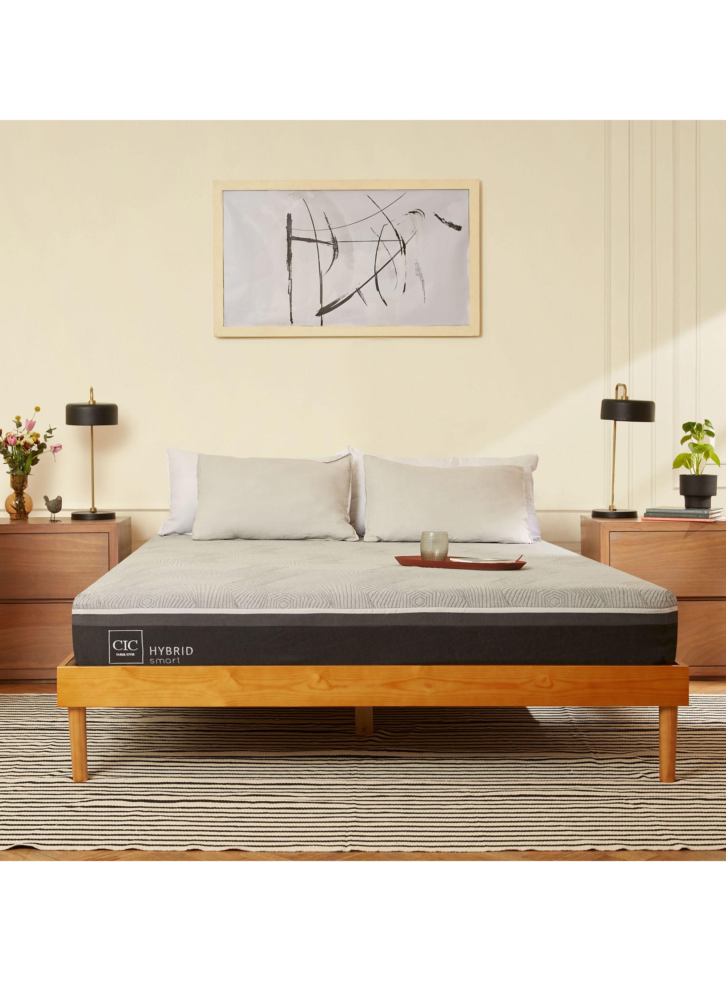 Cama Europea Hybrid Smart 2 Plazas Base Dividida Set Dublin Gris-4