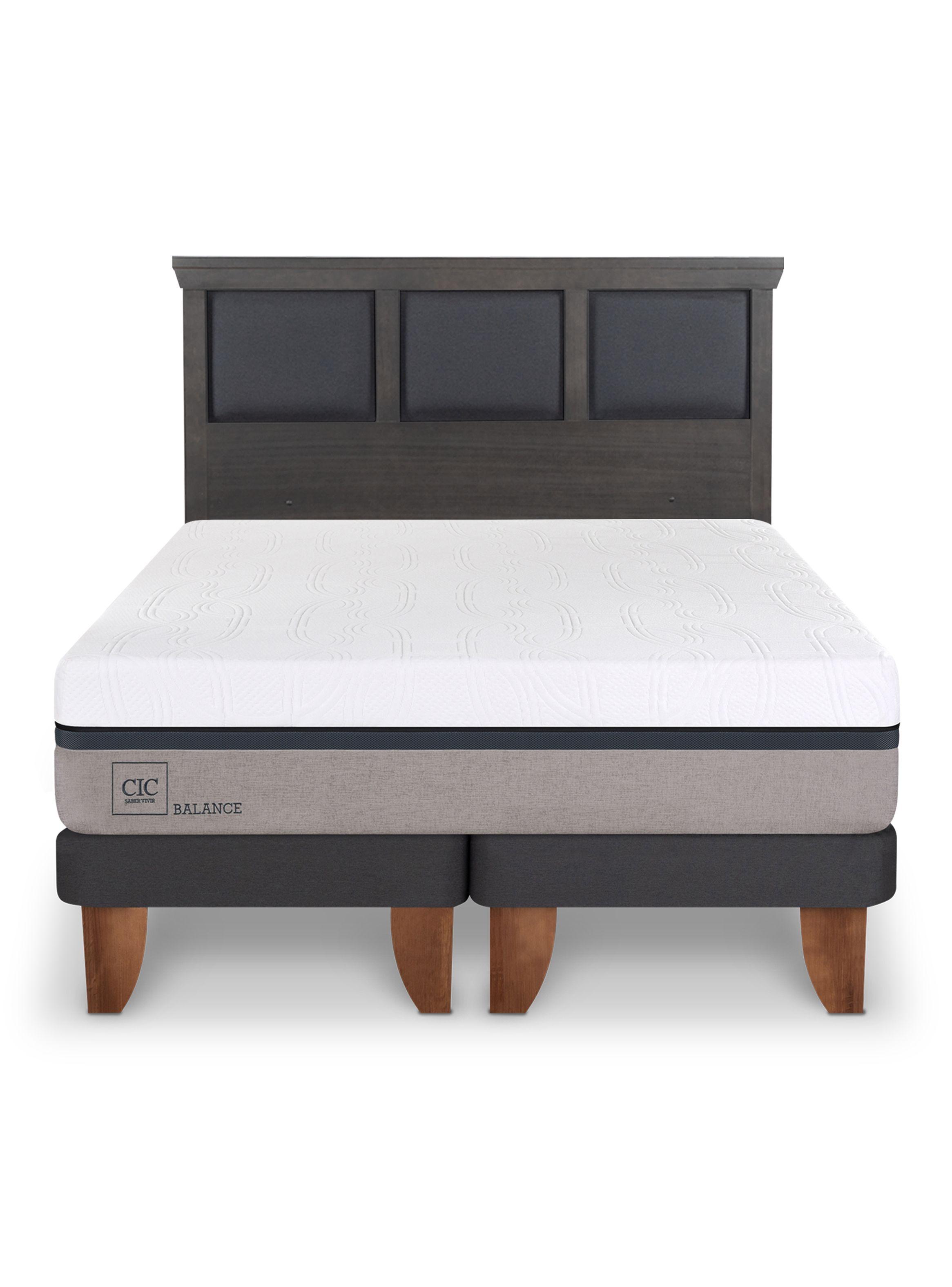 Cama Europea New Balance 2 Plazas Base Dividida + Respaldo Torino Gris-2