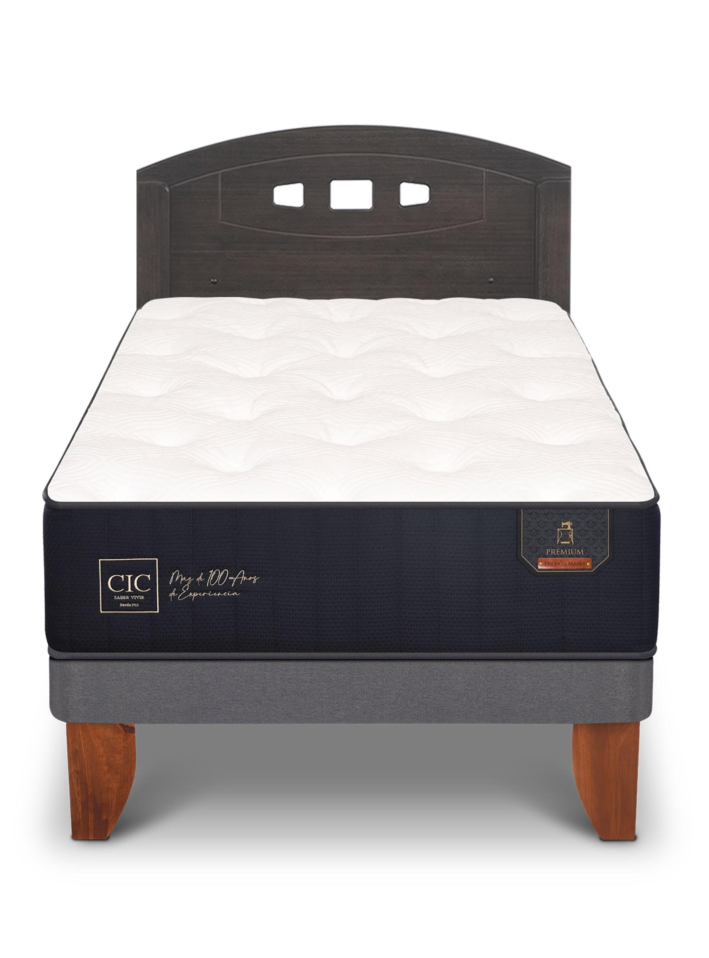 Cama Europea Premium 1.5 Plazas + Respaldo Gales Gris-2