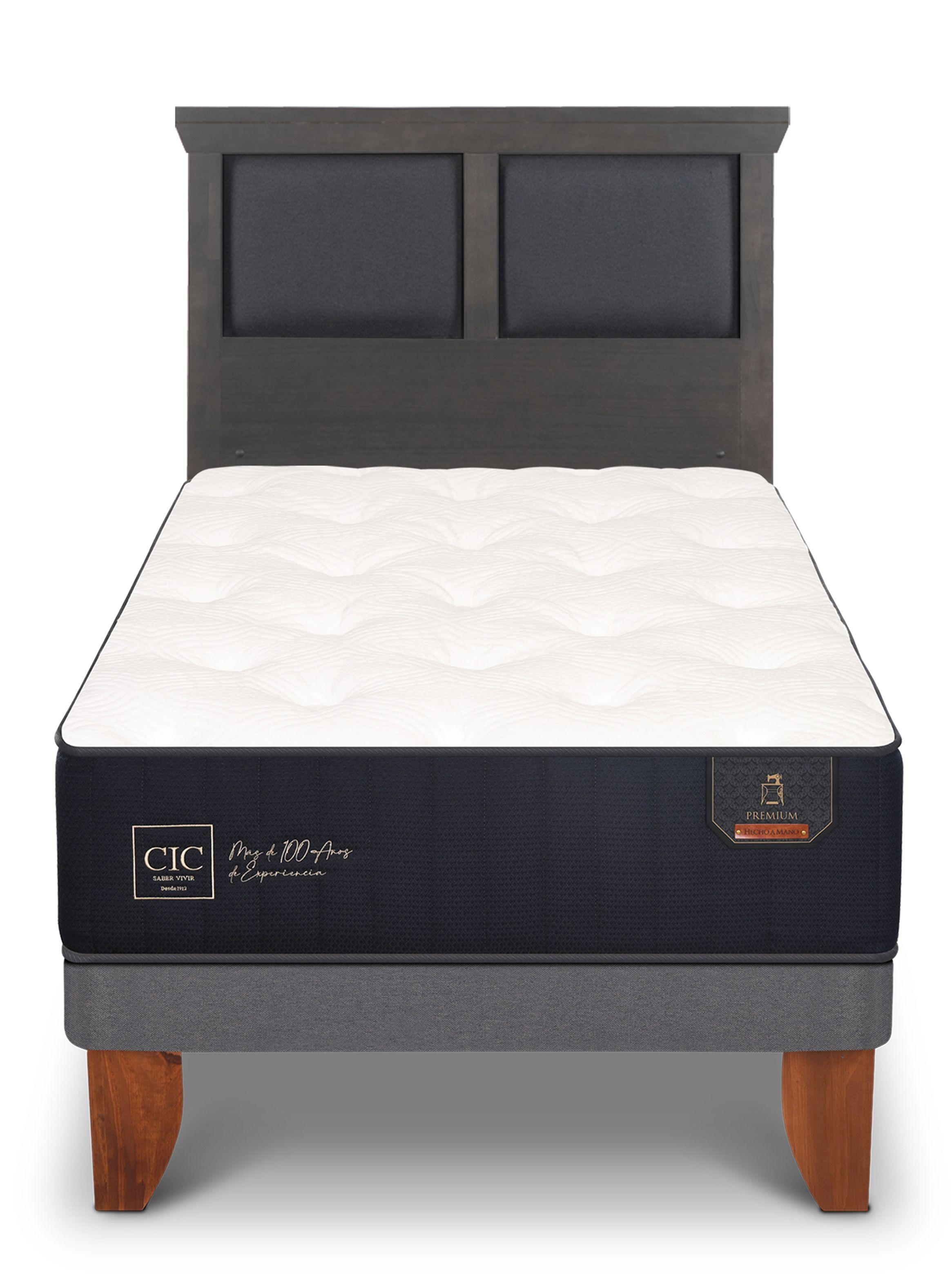 Cama Europea Premium 1.5 Plazas Respaldo Torino Gris-2
