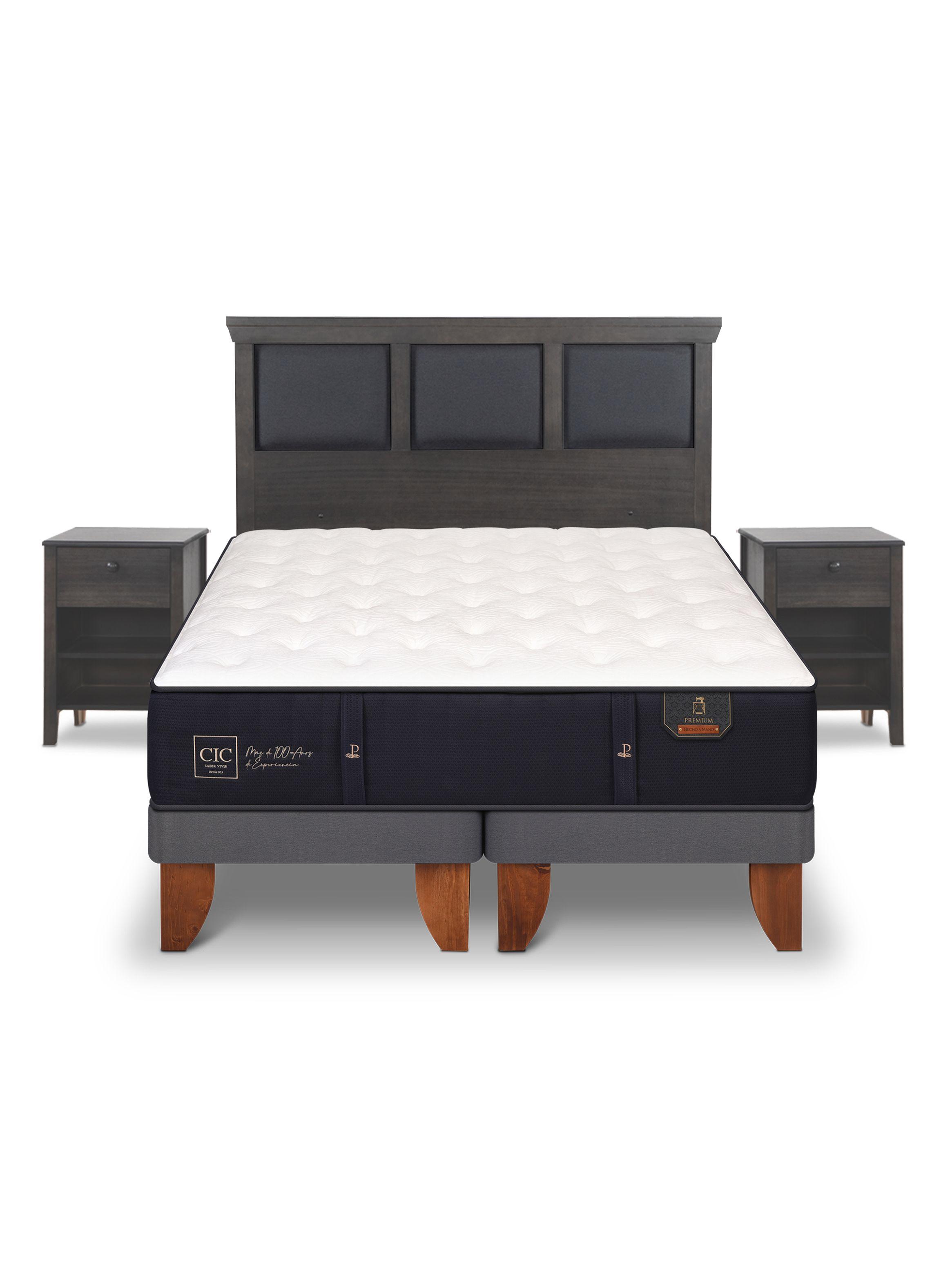 Cama Europea Premium 2 Plazas Base Dividida Set Torino Gris-2