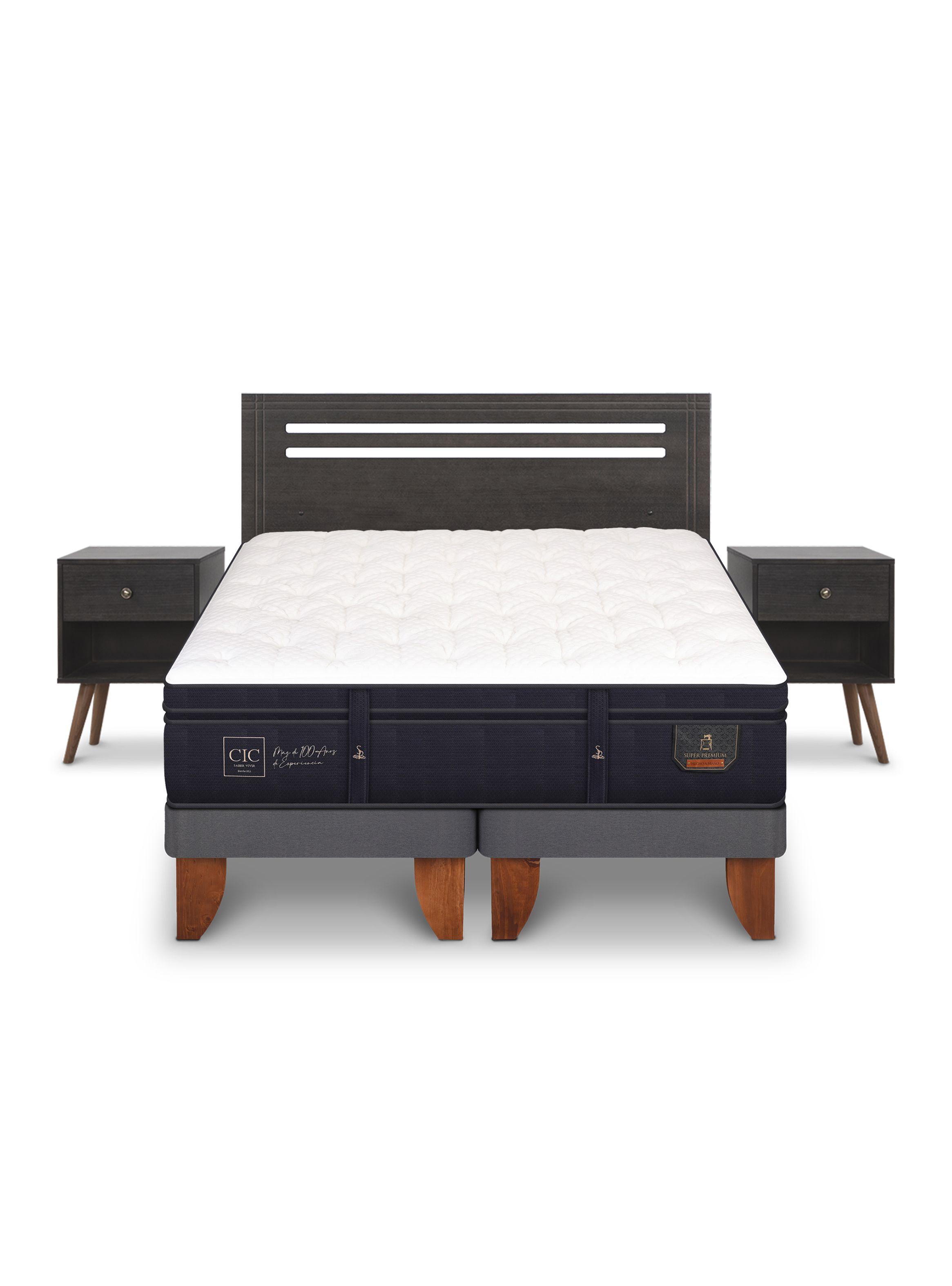 Cama Europea Super Premium 2 Plazas Base Dividida Munich Gris-2