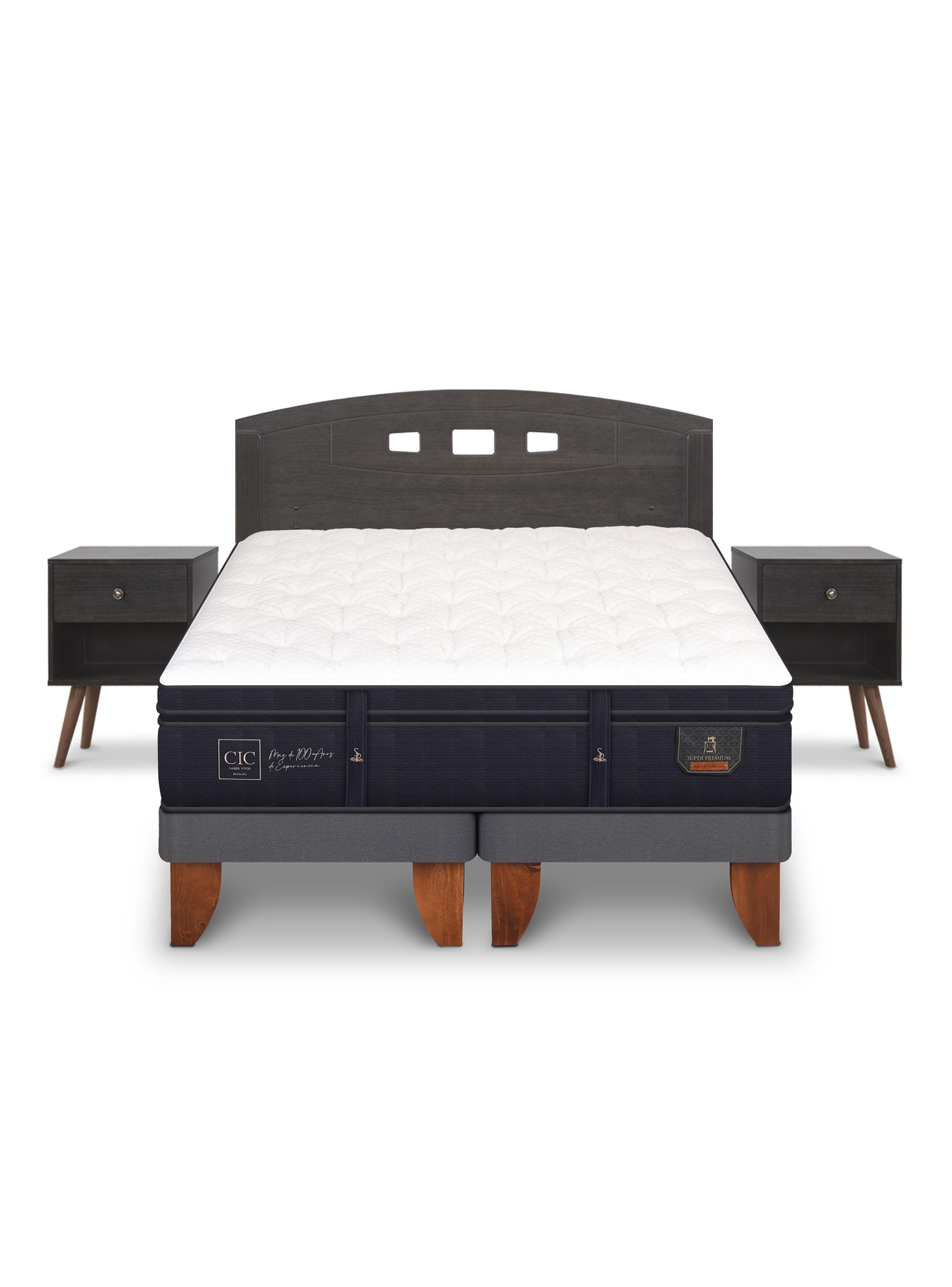Cama Europea Super Premium 2 Plazas Base Dividida Set Gales Gris-2