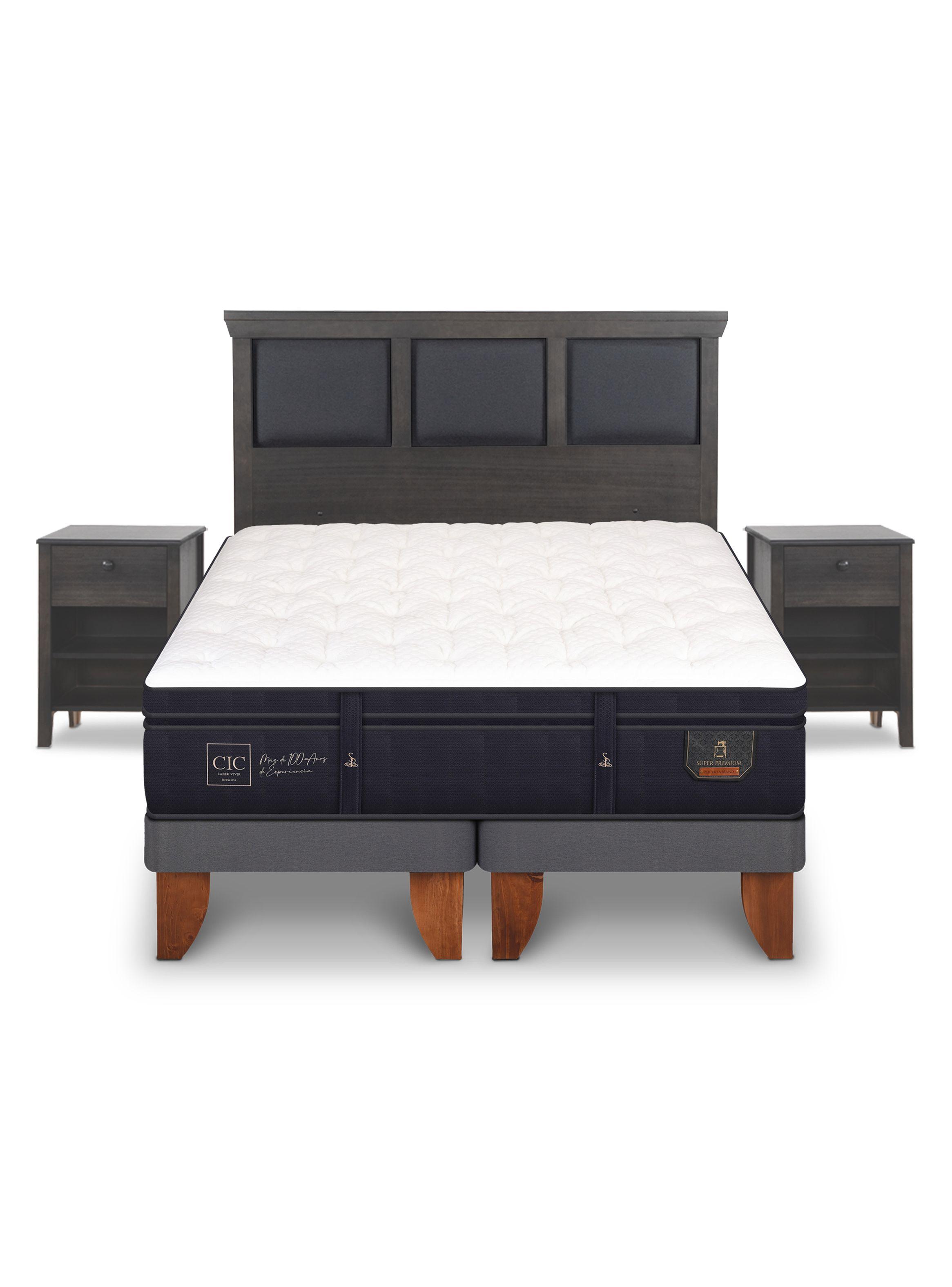 Cama Europea Super Premium 2 Plazas Base Dividida Set Torino Gris-2