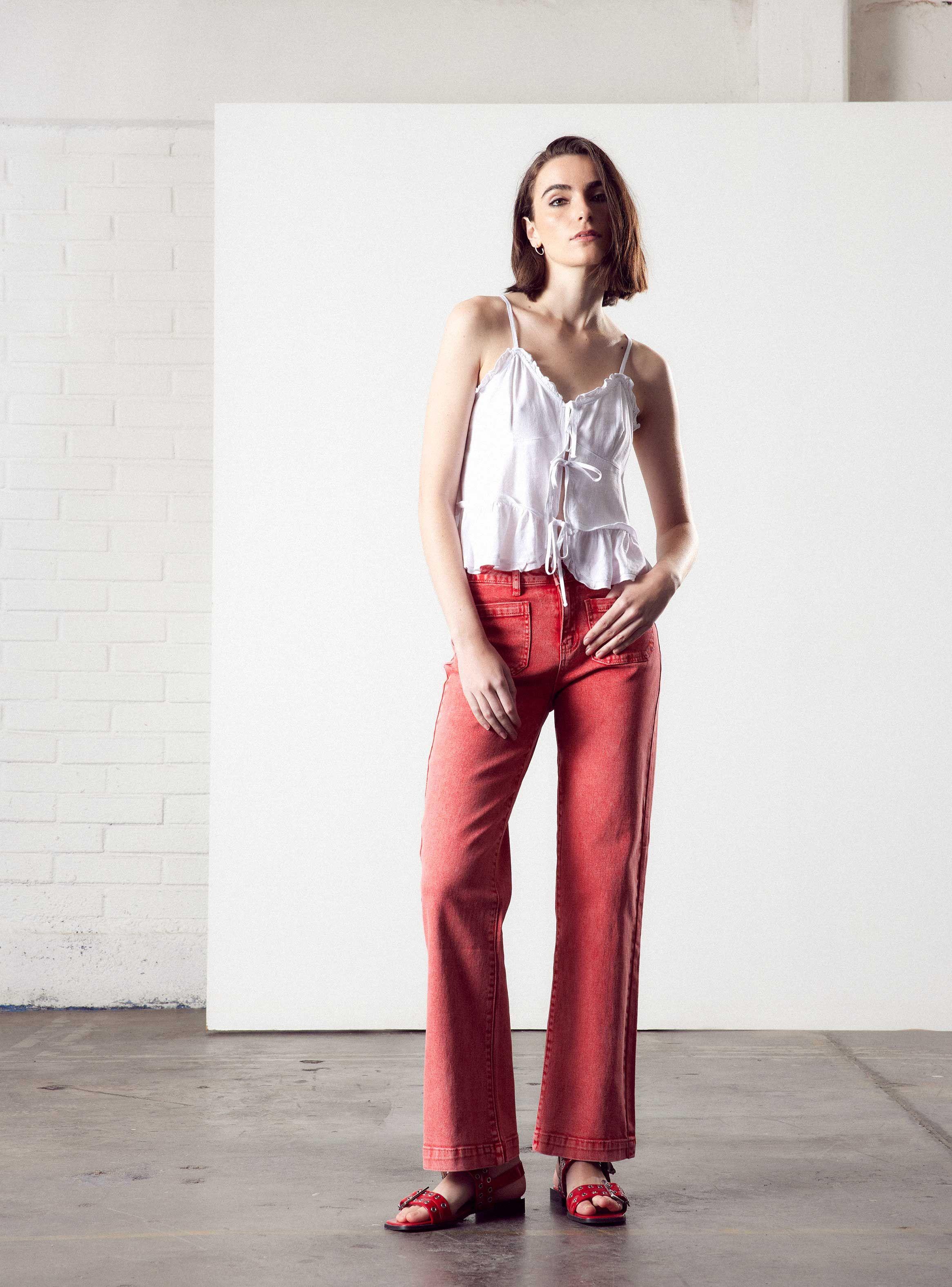 Jeans Wide Leg Color Bolsillos Frontales-4