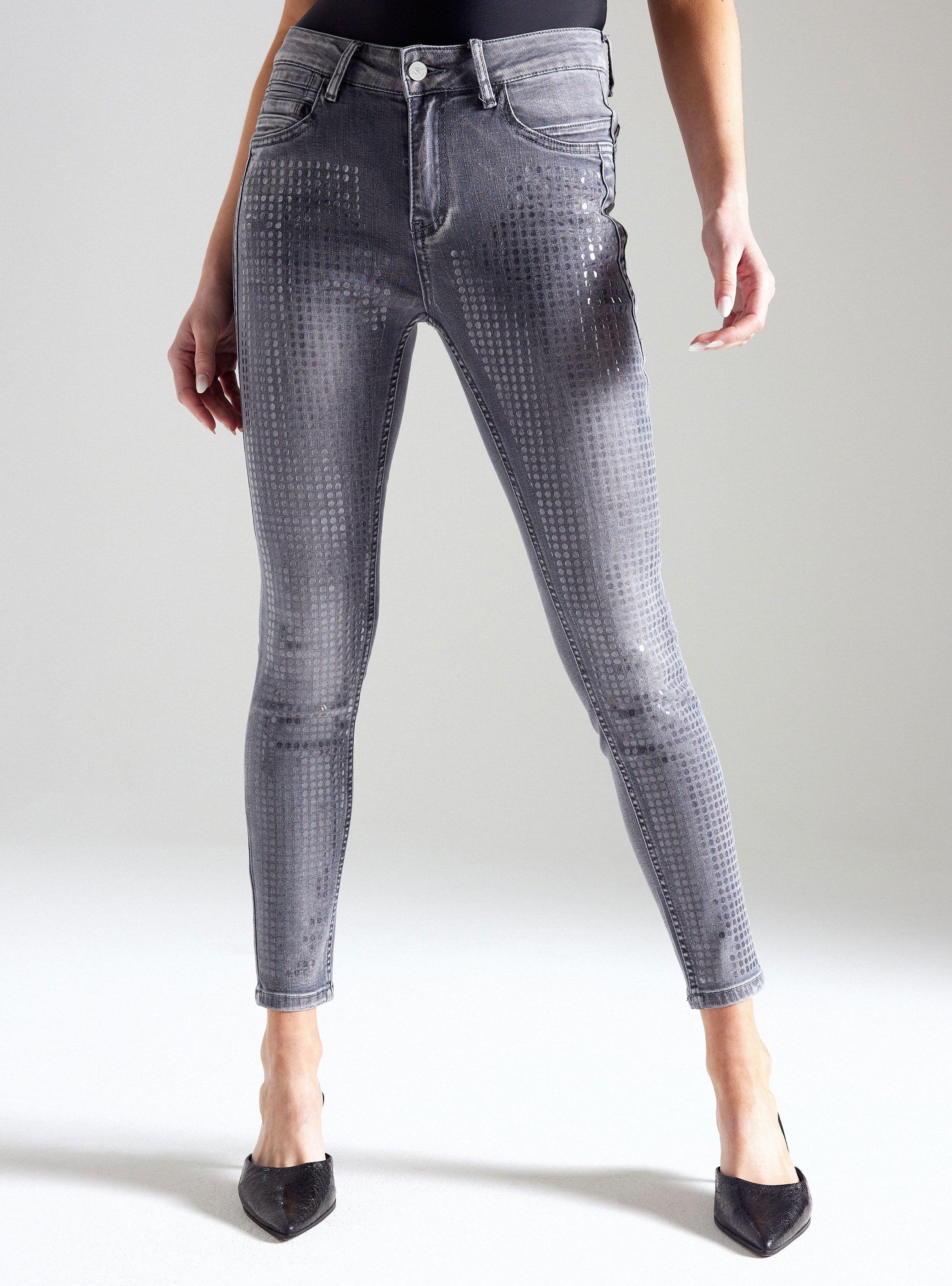 Jeans Aplicación Lentejuelas Transparentes Brillantes-0