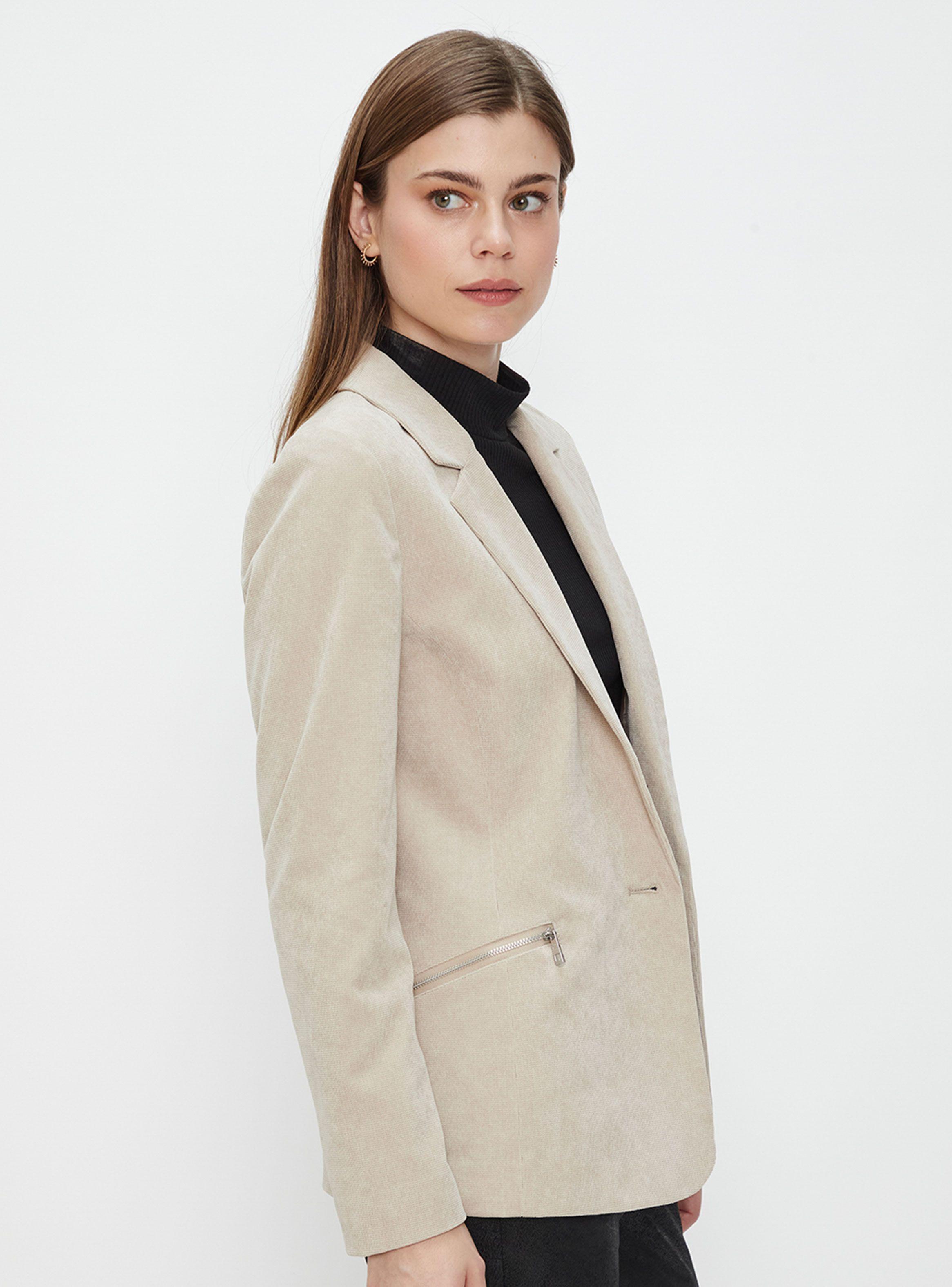 Blazer Cuello V Liso Pana Cream-2