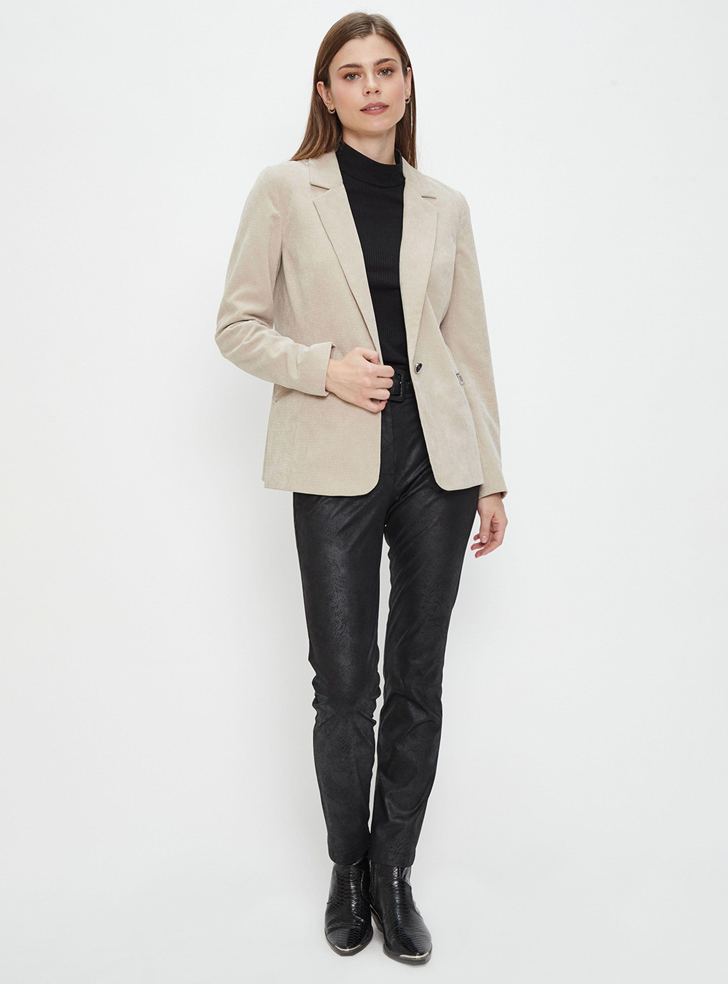 Blazer Cuello V Liso Pana Cream-3