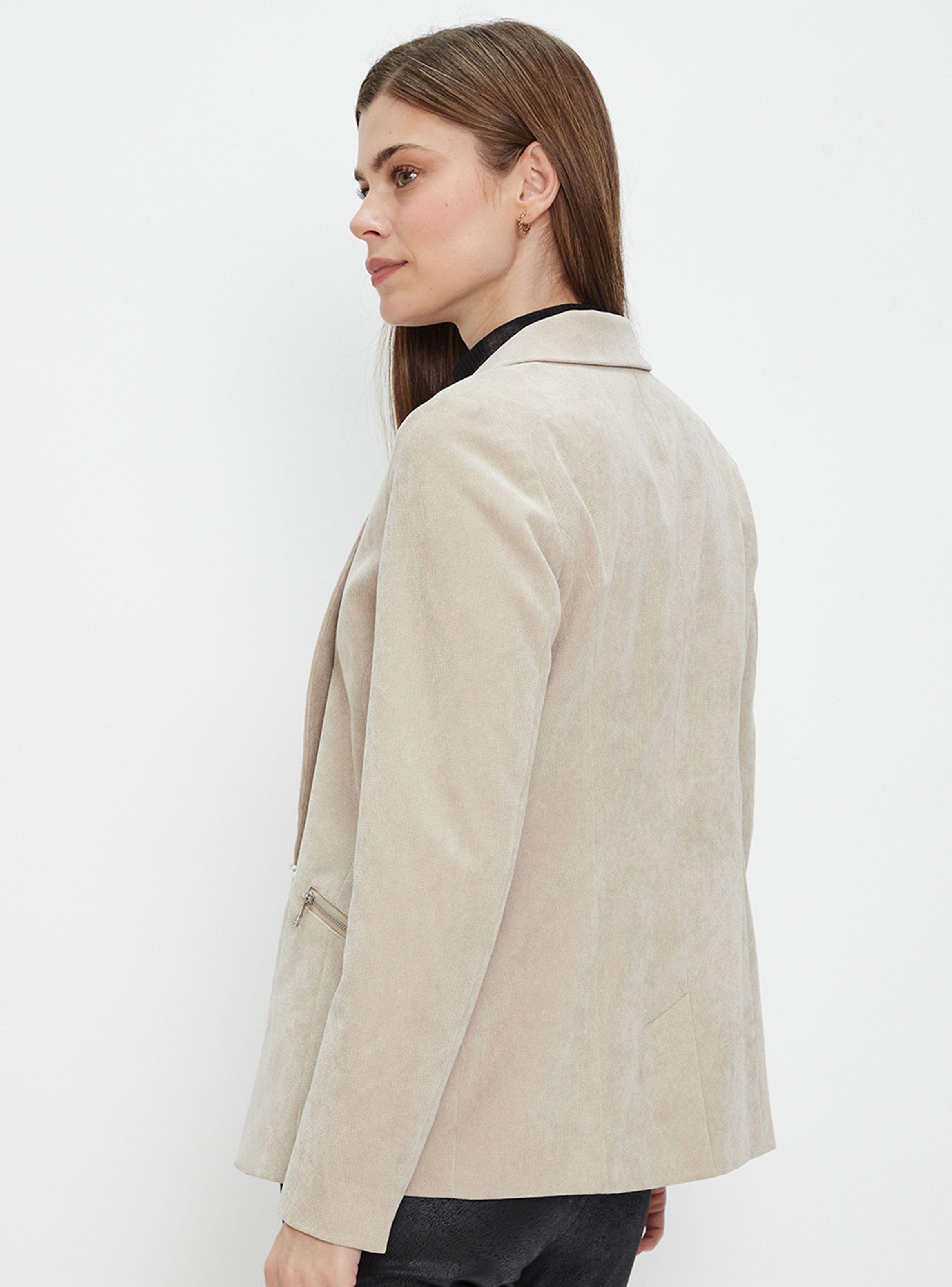 Blazer Cuello V Liso Pana Cream-1
