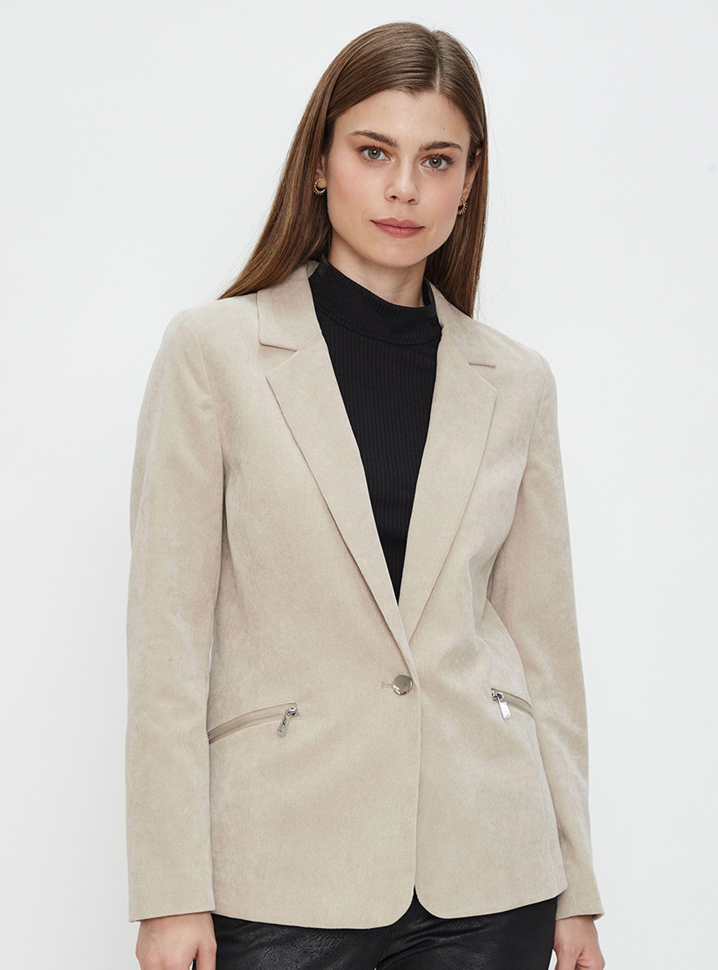 Blazer Cuello V Liso Pana Cream-0