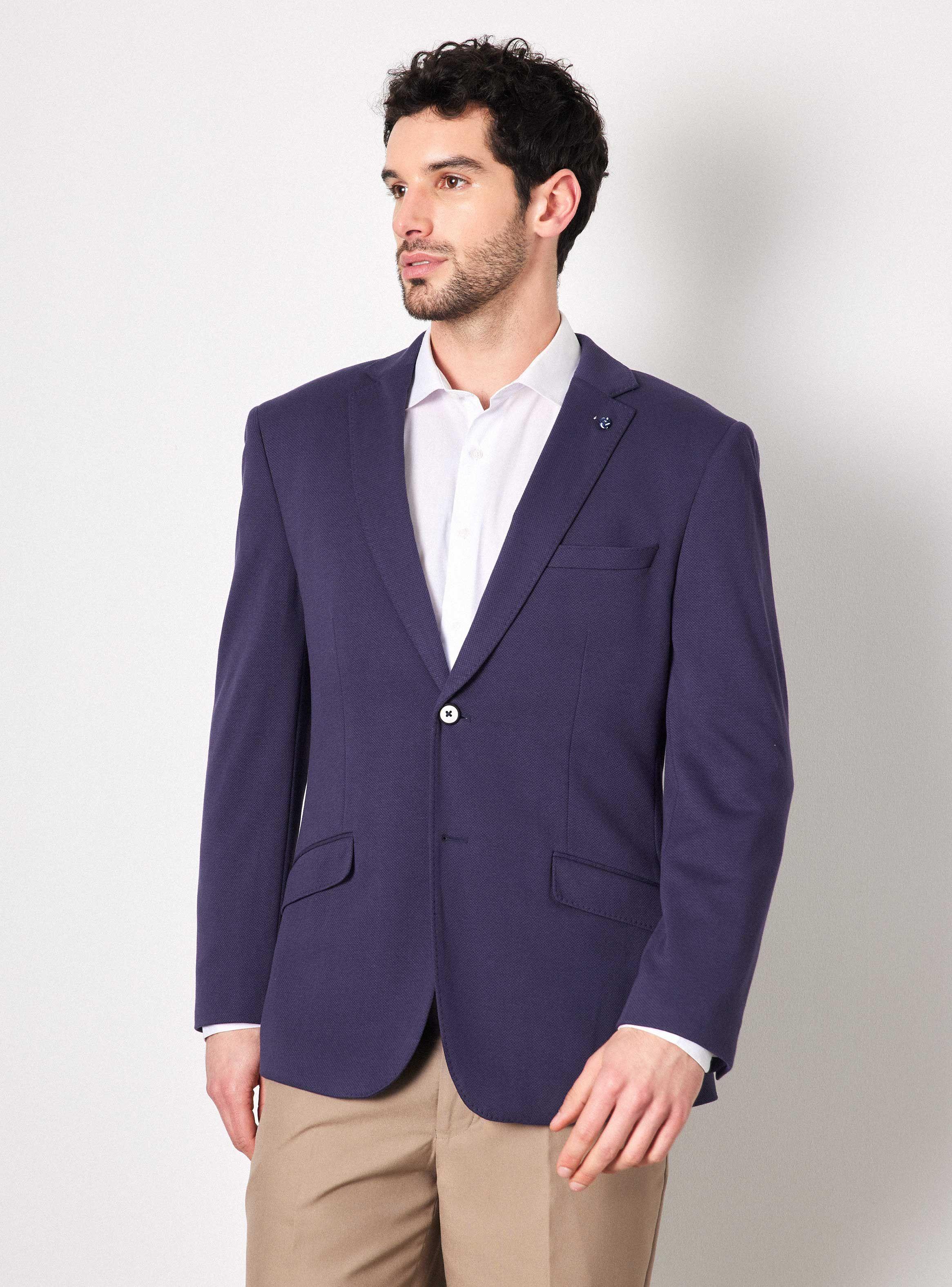 Vestón Recto Azul Marino Slim Fit Texturado-0