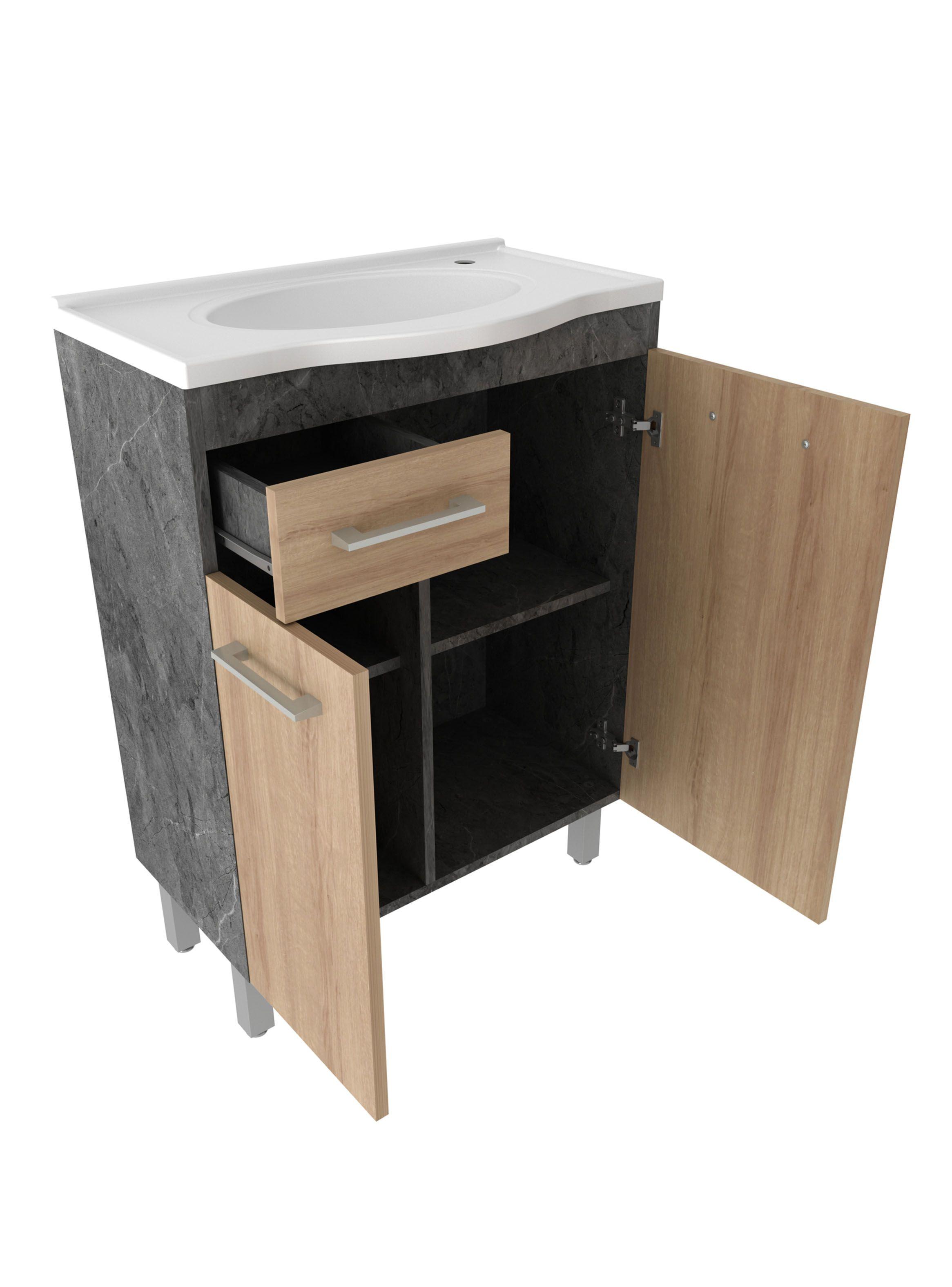 Mueble Lavamanos 2 Puertas 1 Cajón Gris Café-2