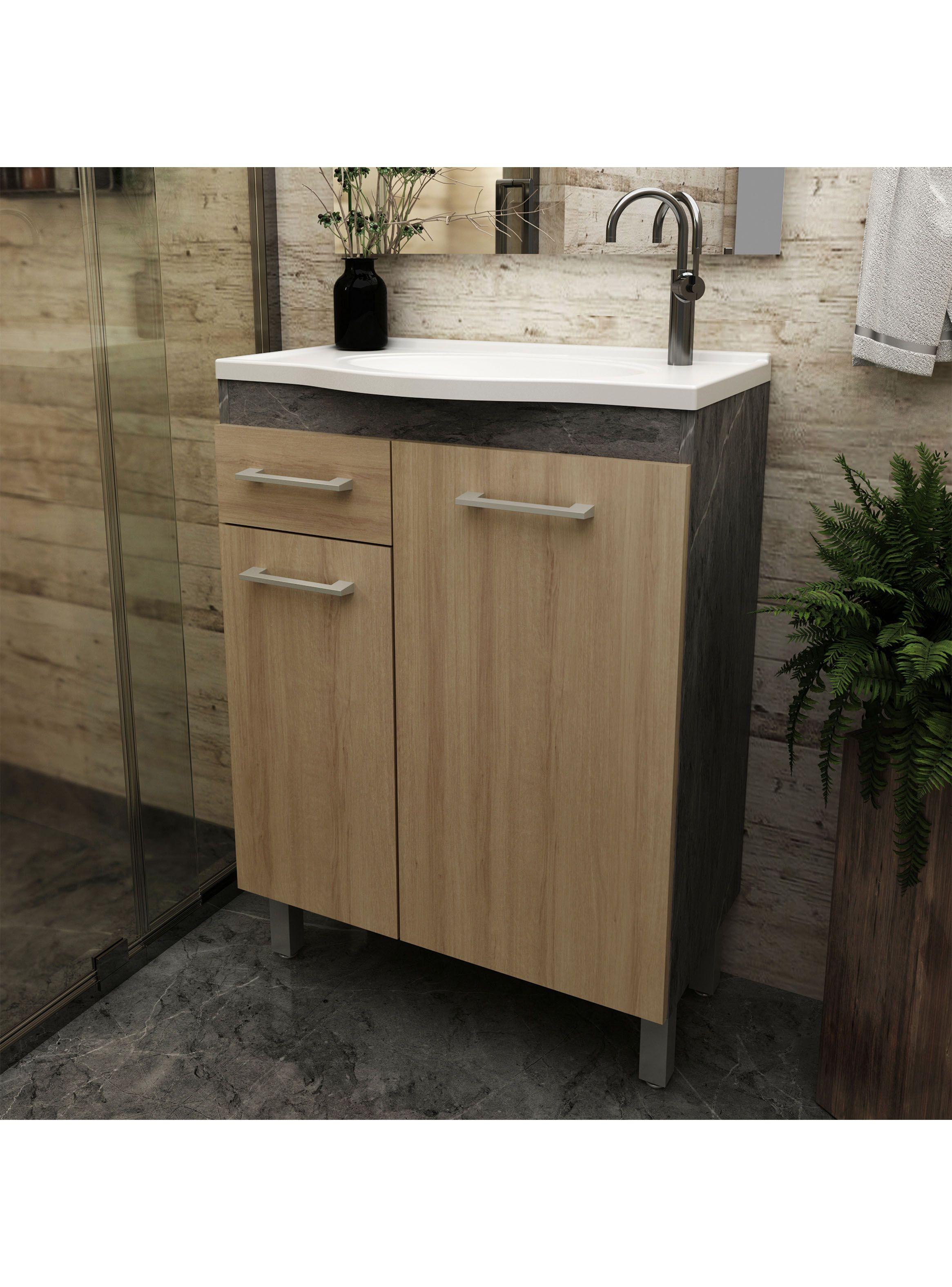 Mueble Lavamanos 2 Puertas 1 Cajón Gris Café-3