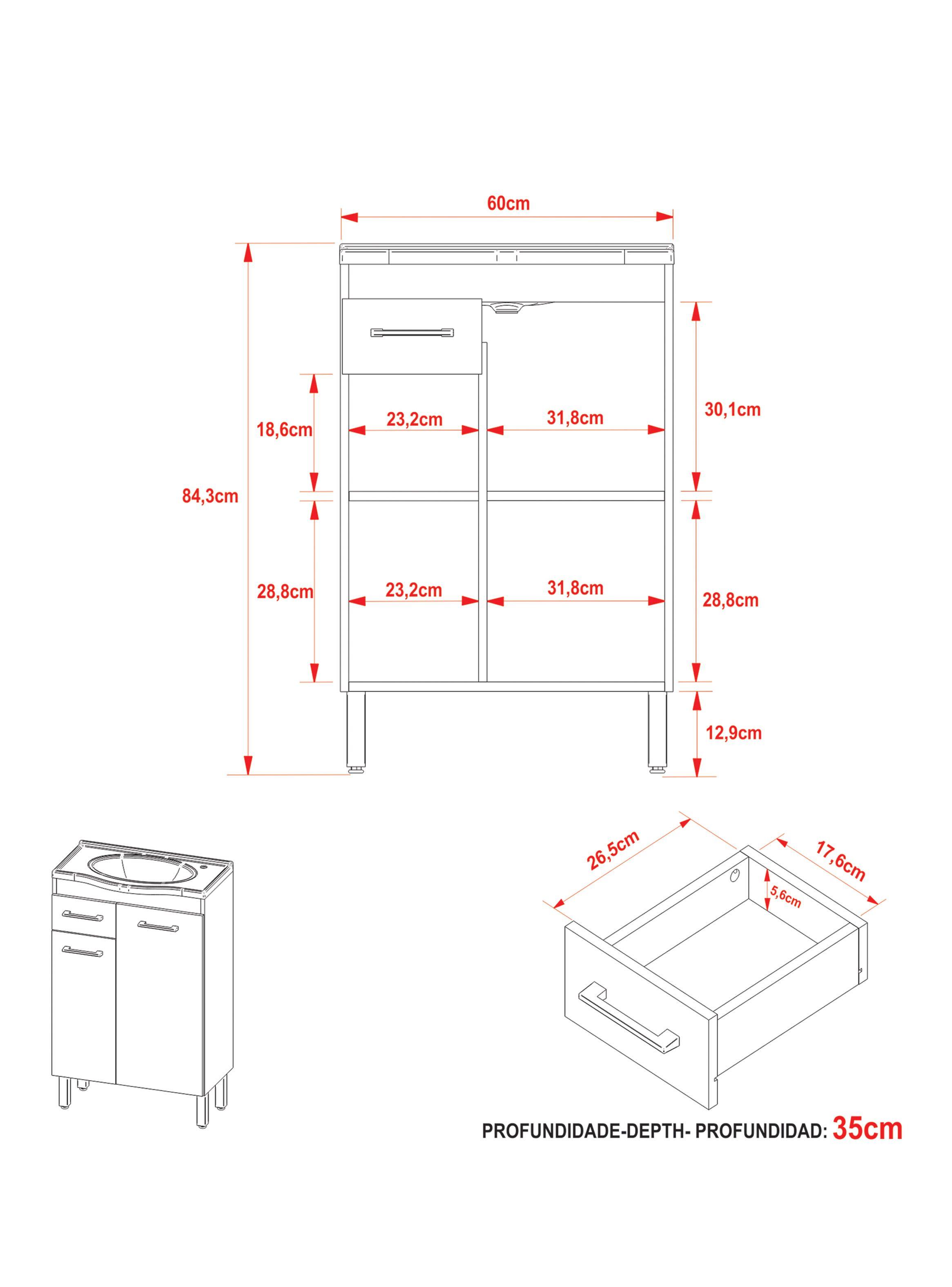 Mueble Lavamanos 2 Puertas Blanco Beige-1