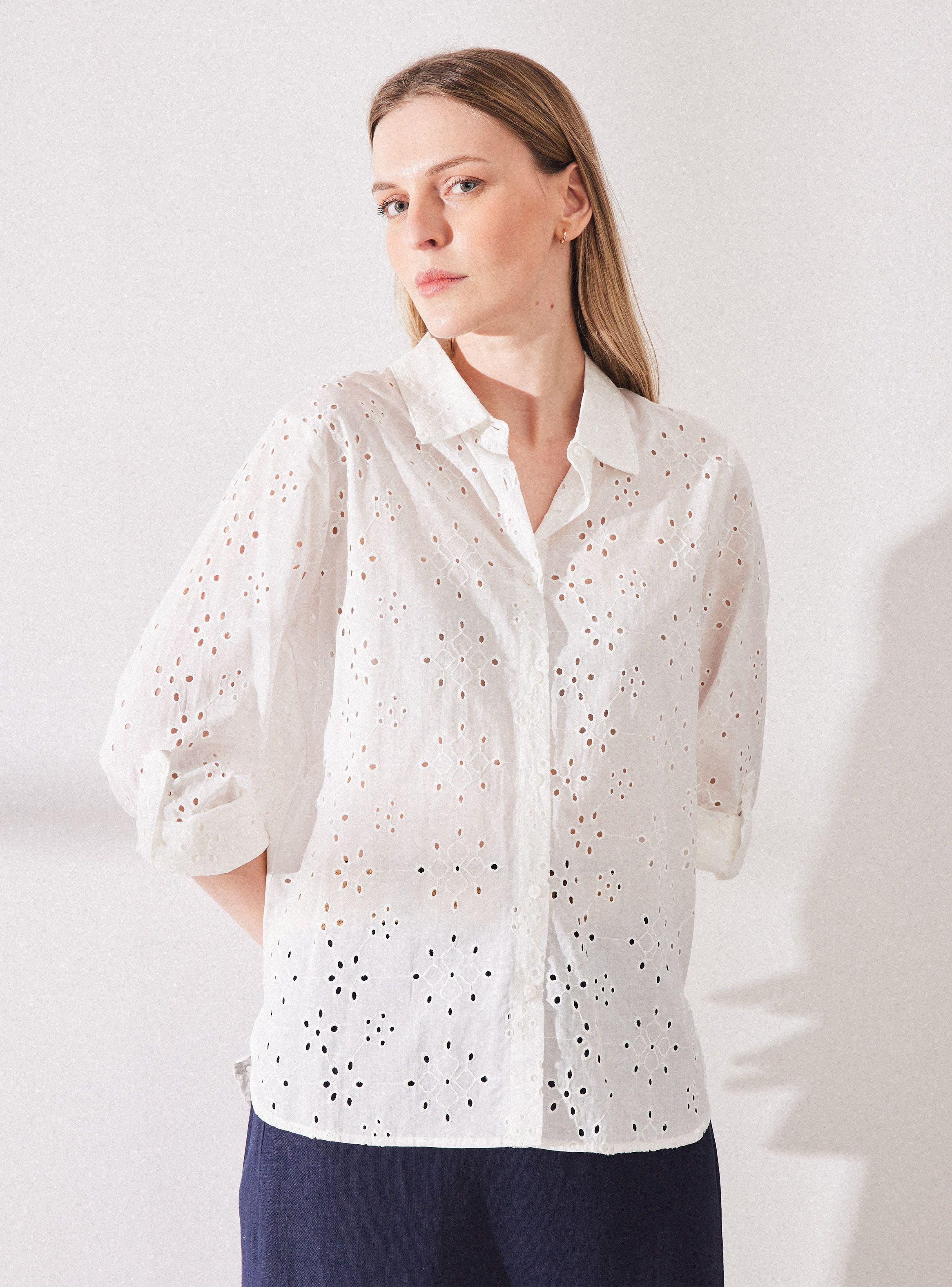 Blusa Broderie Cuello Camisero-0