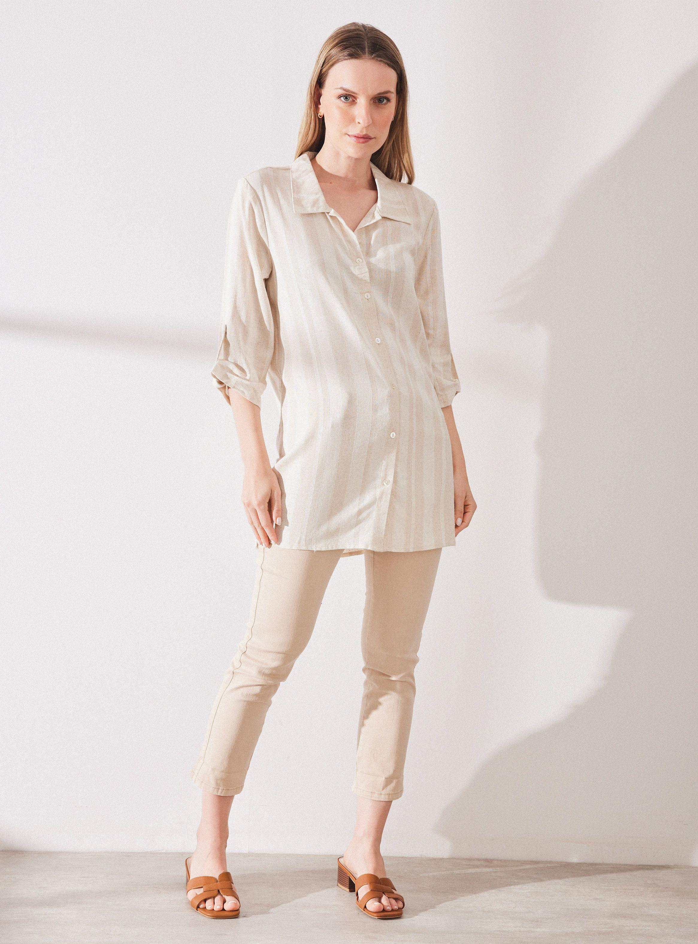 Blusa de Lino Larga Rayada-4