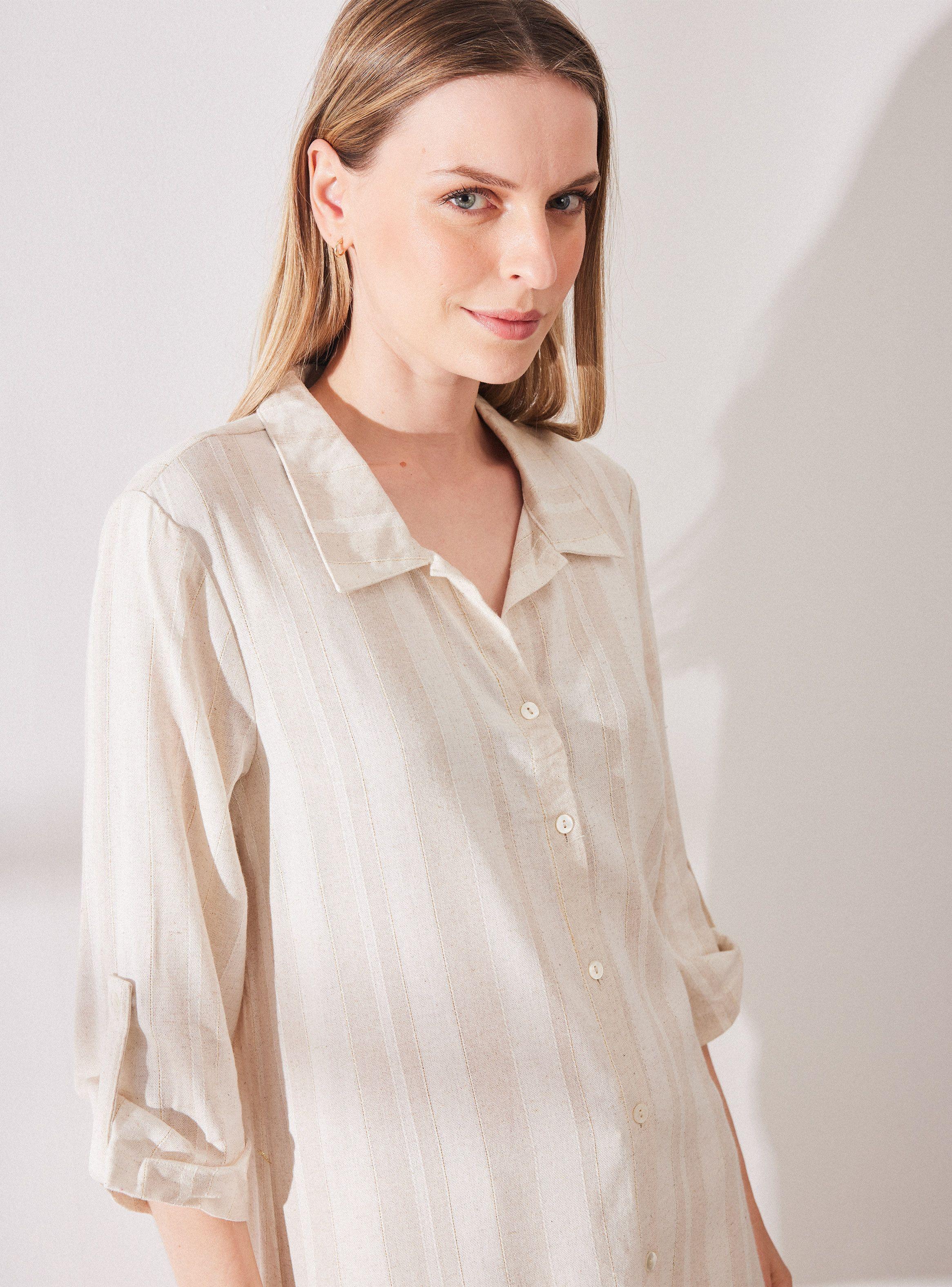 Blusa de Lino Larga Rayada-2