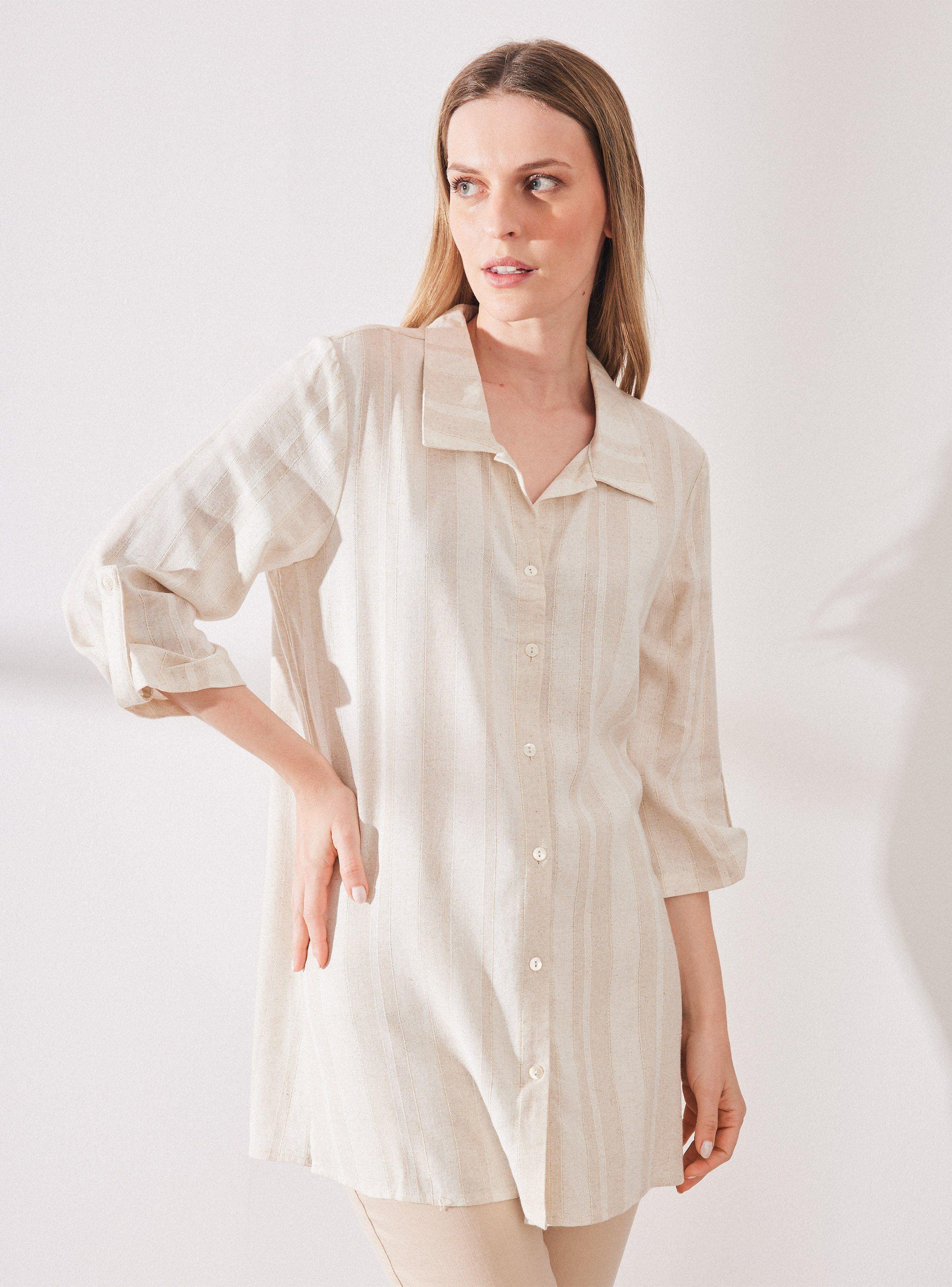 Blusa de Lino Larga Rayada-0