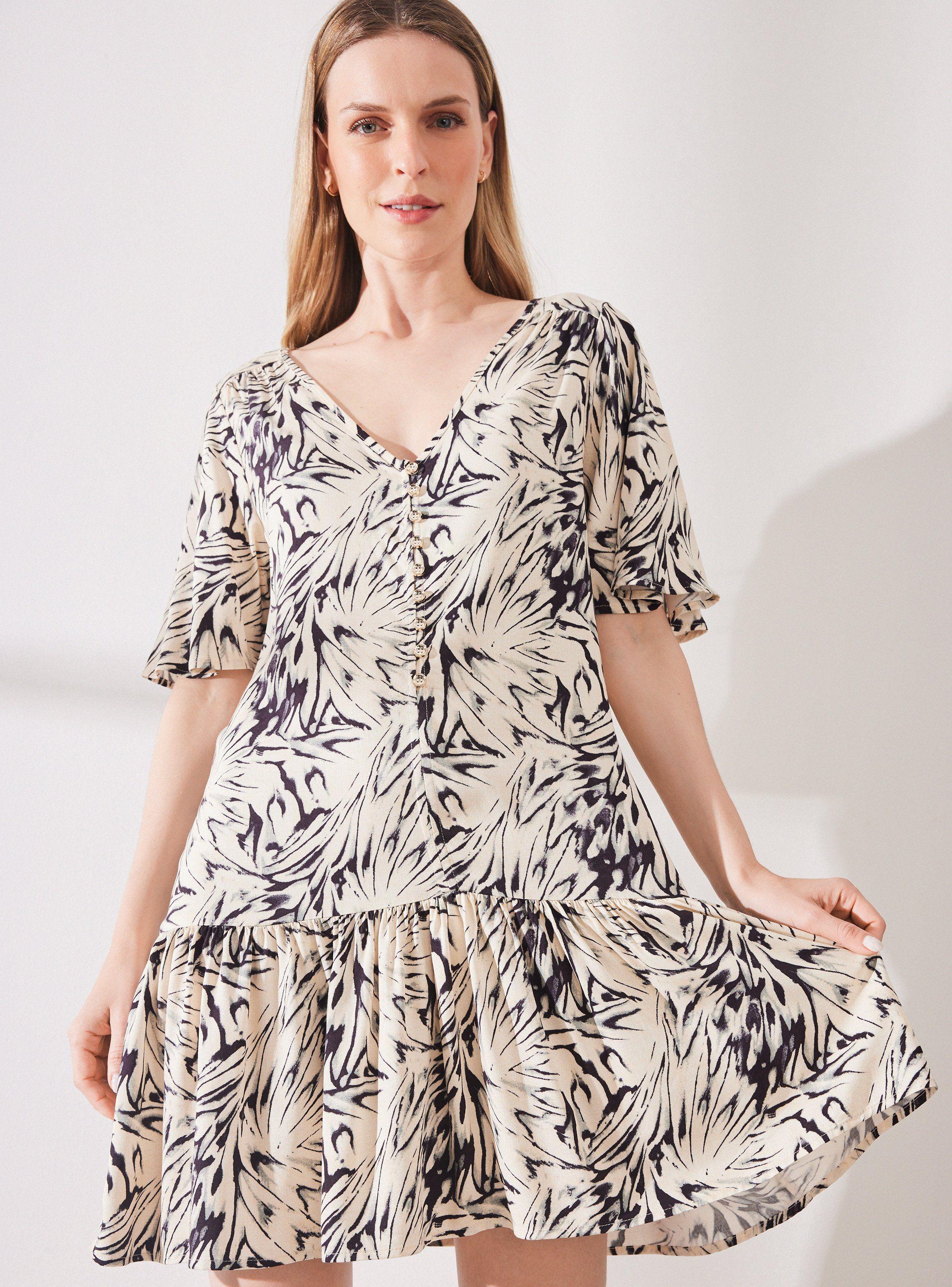 Vestido Estampado Corto con Botones-2