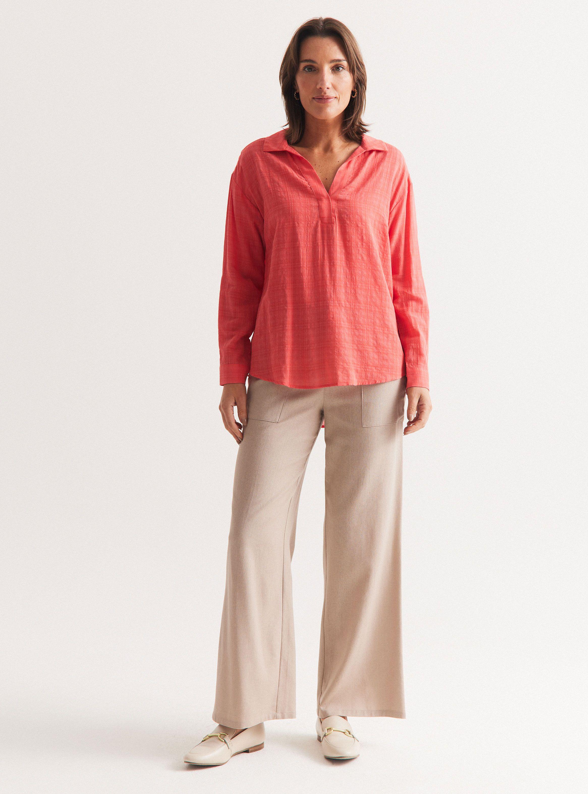 Blusa Escote V Diseño Liso-4