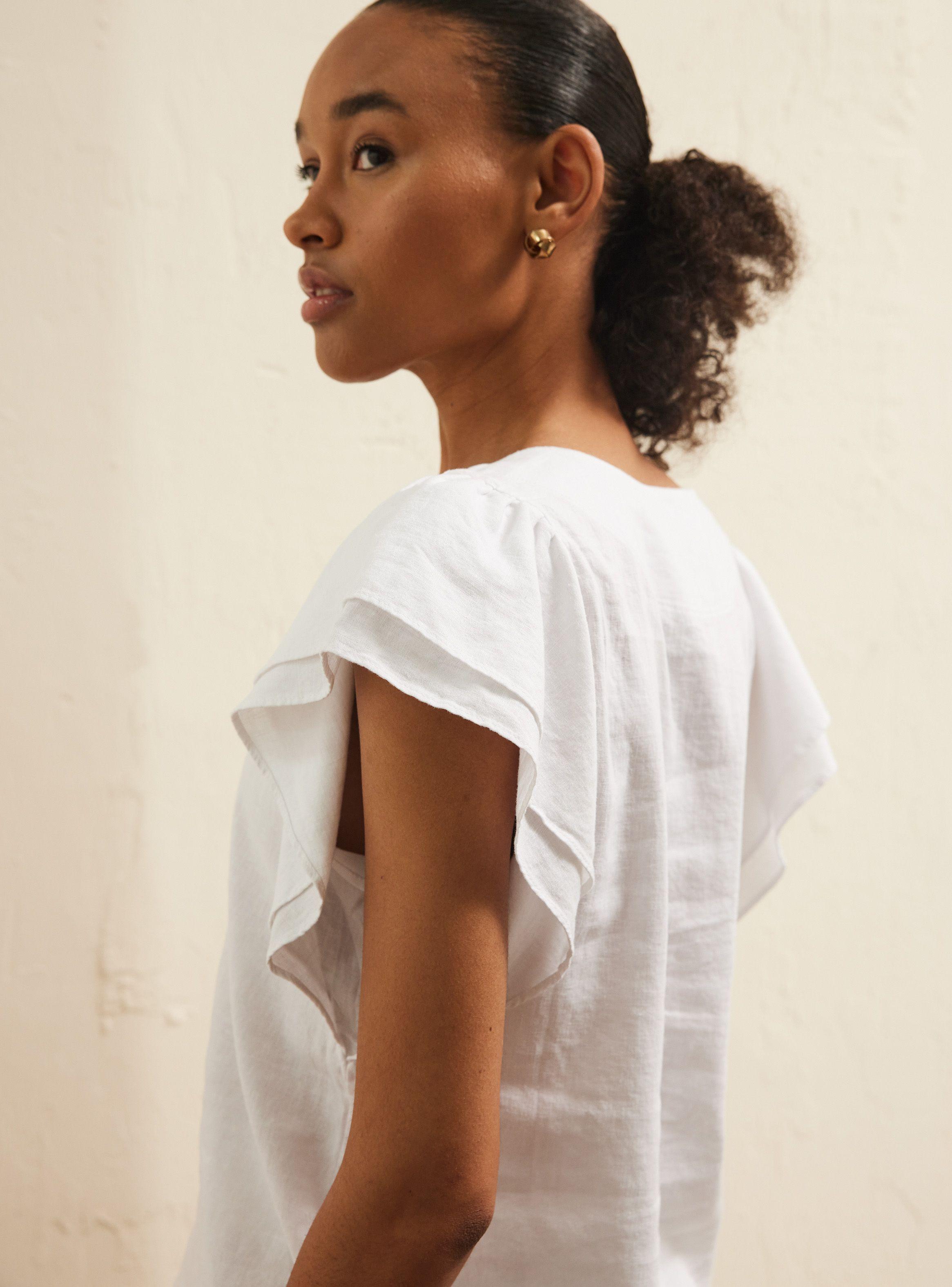 Blusa Cuello V Manga Vuelo con Lino-3