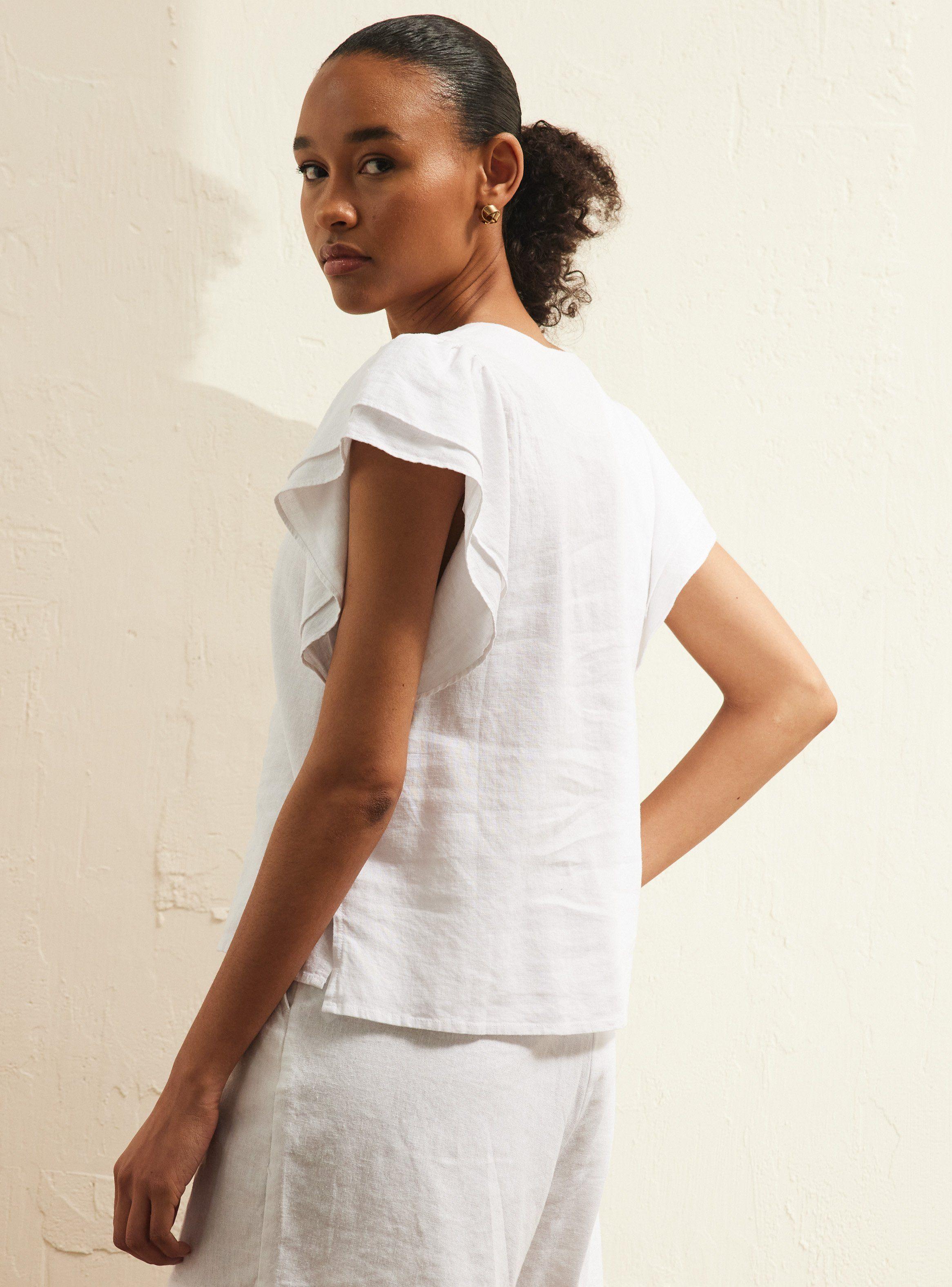 Blusa Cuello V Manga Vuelo con Lino-1