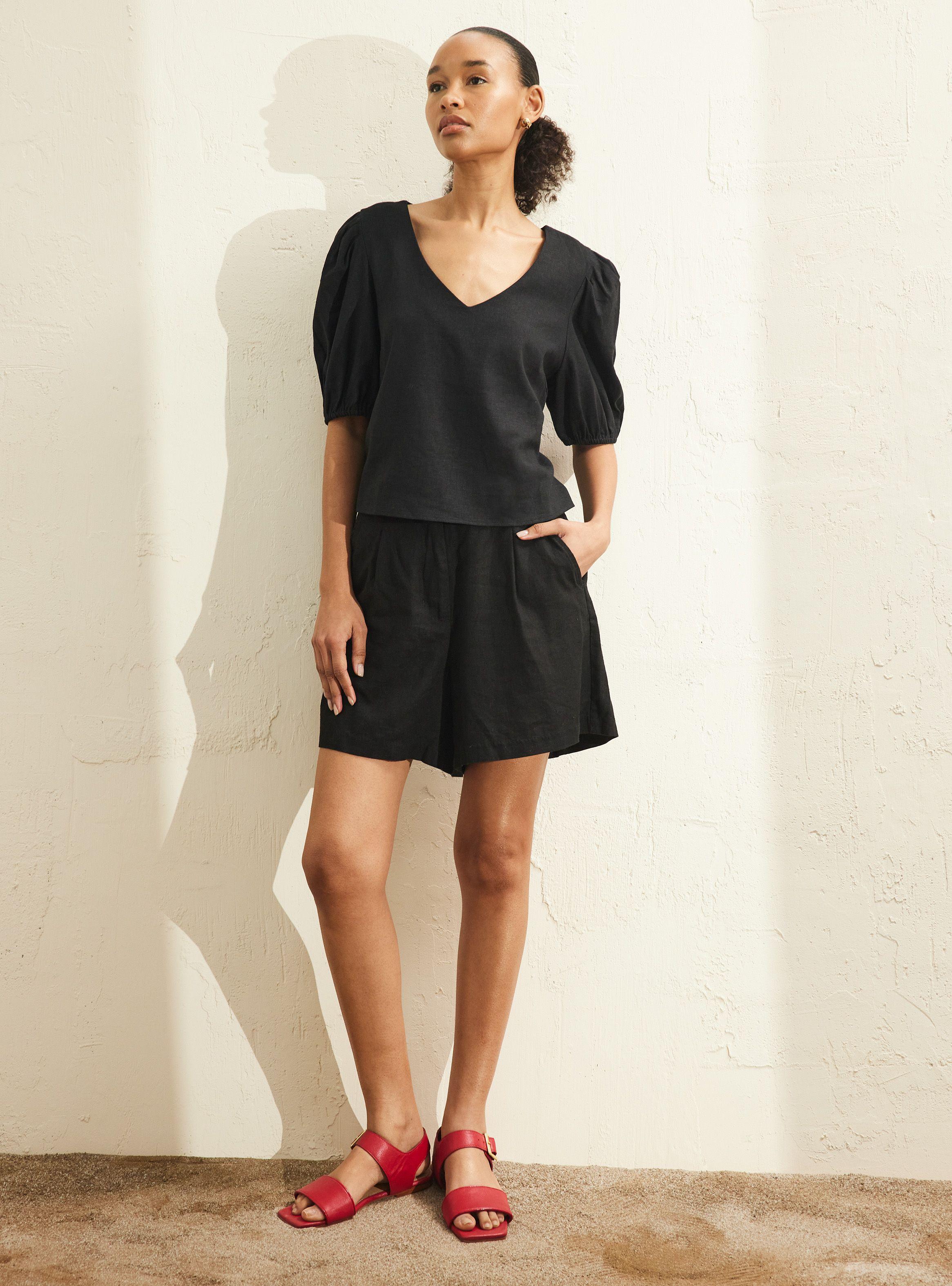 Blusa Manga Abullonada con Lino-4