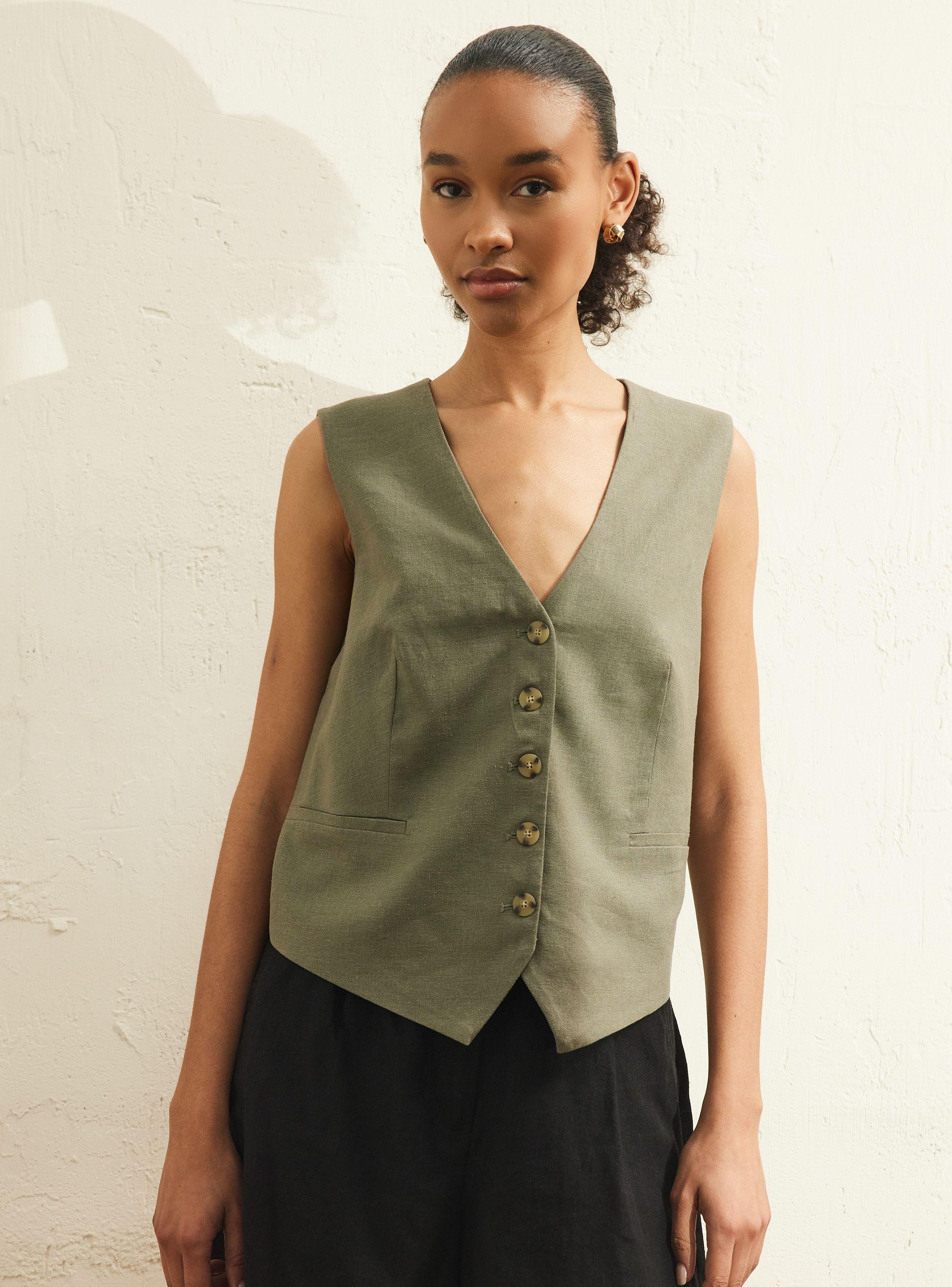 Blazer Vest Holgado con Lino-0