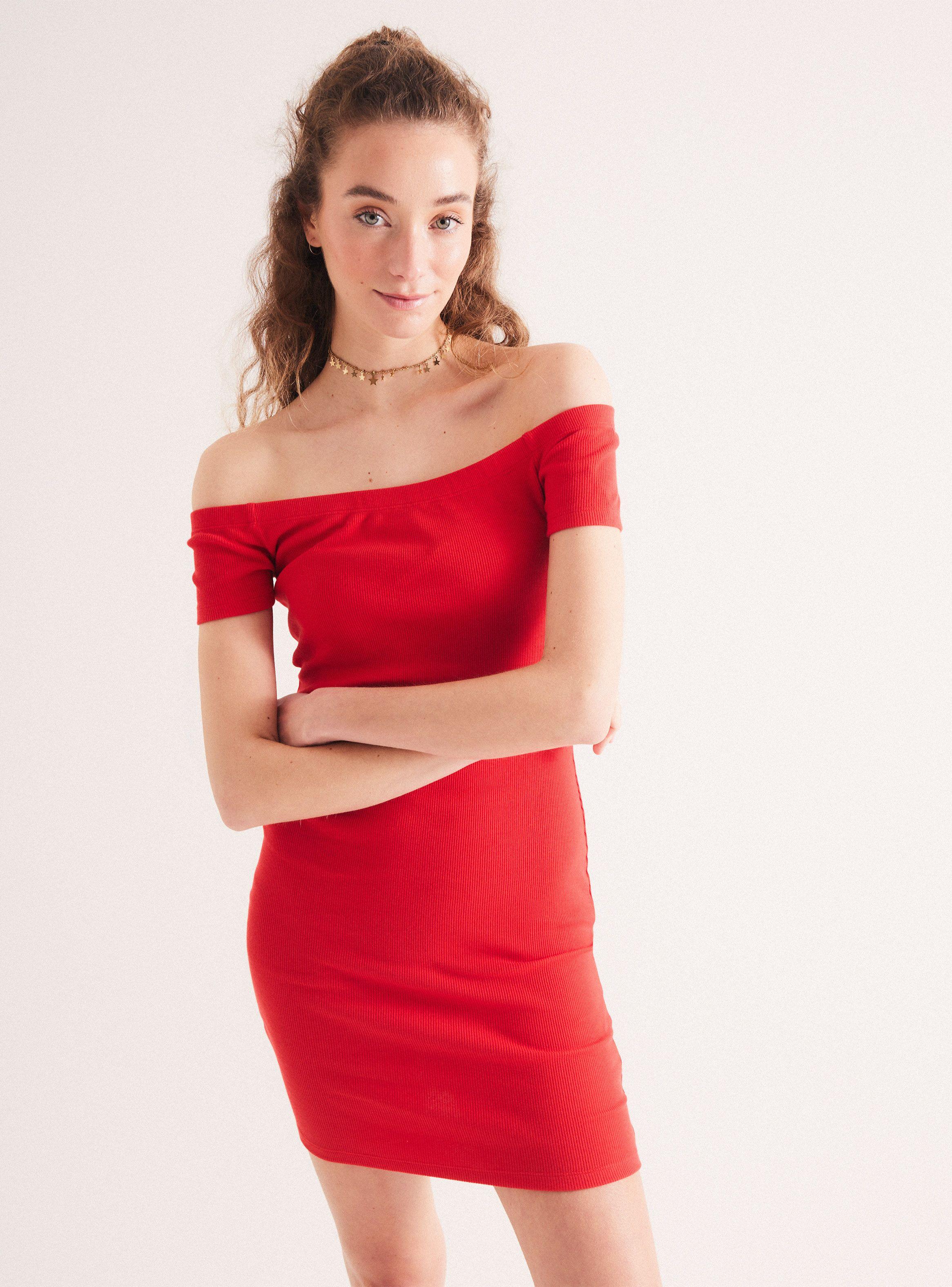 Vestido Rib Cuello Bardot-0