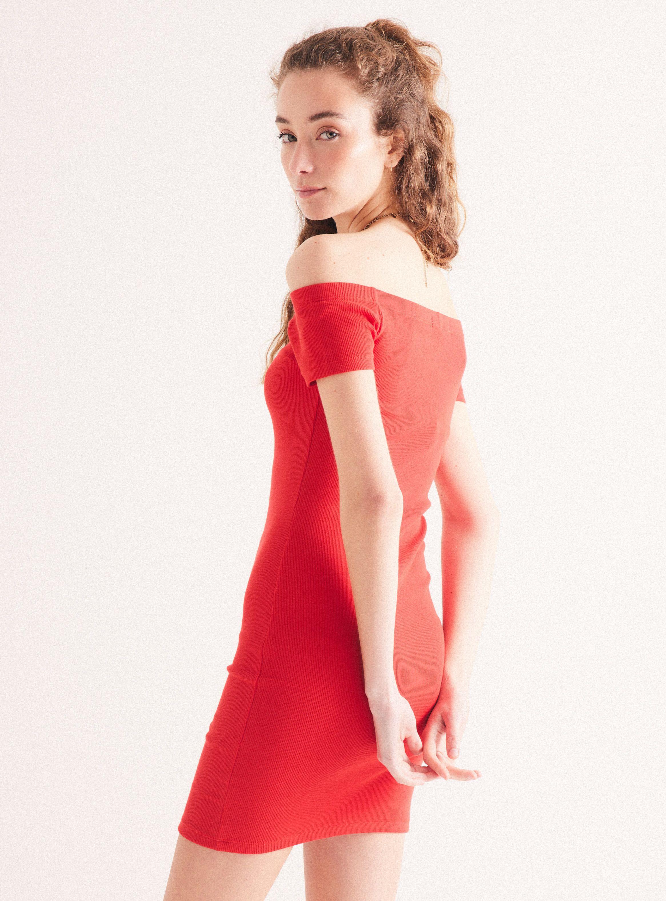 Vestido Rib Cuello Bardot-1