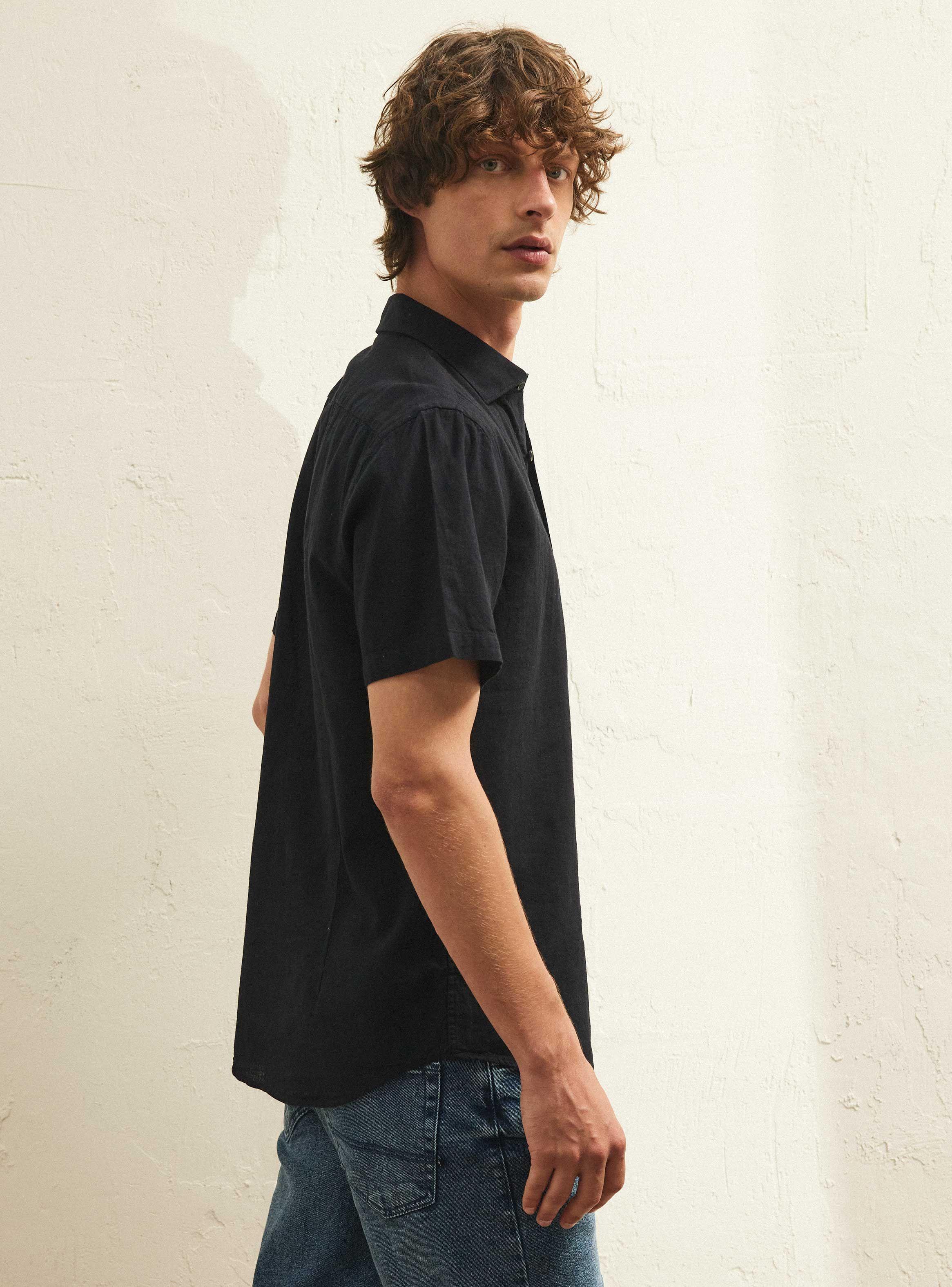 Camisa Básica Algodón Lino Manga Corta-1