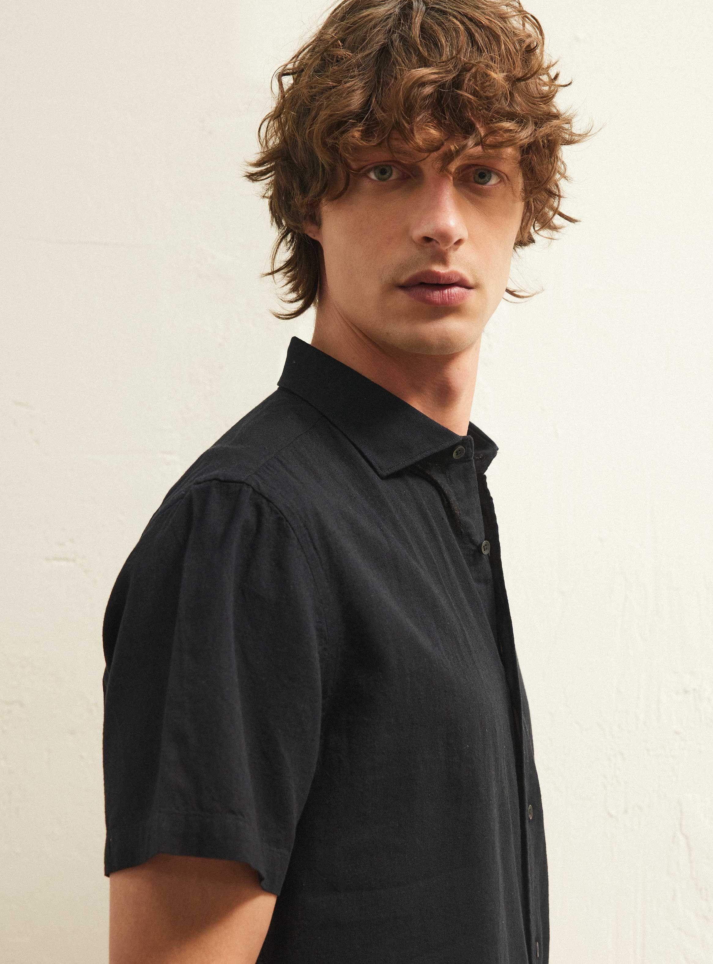 Camisa Básica Algodón Lino Manga Corta-2
