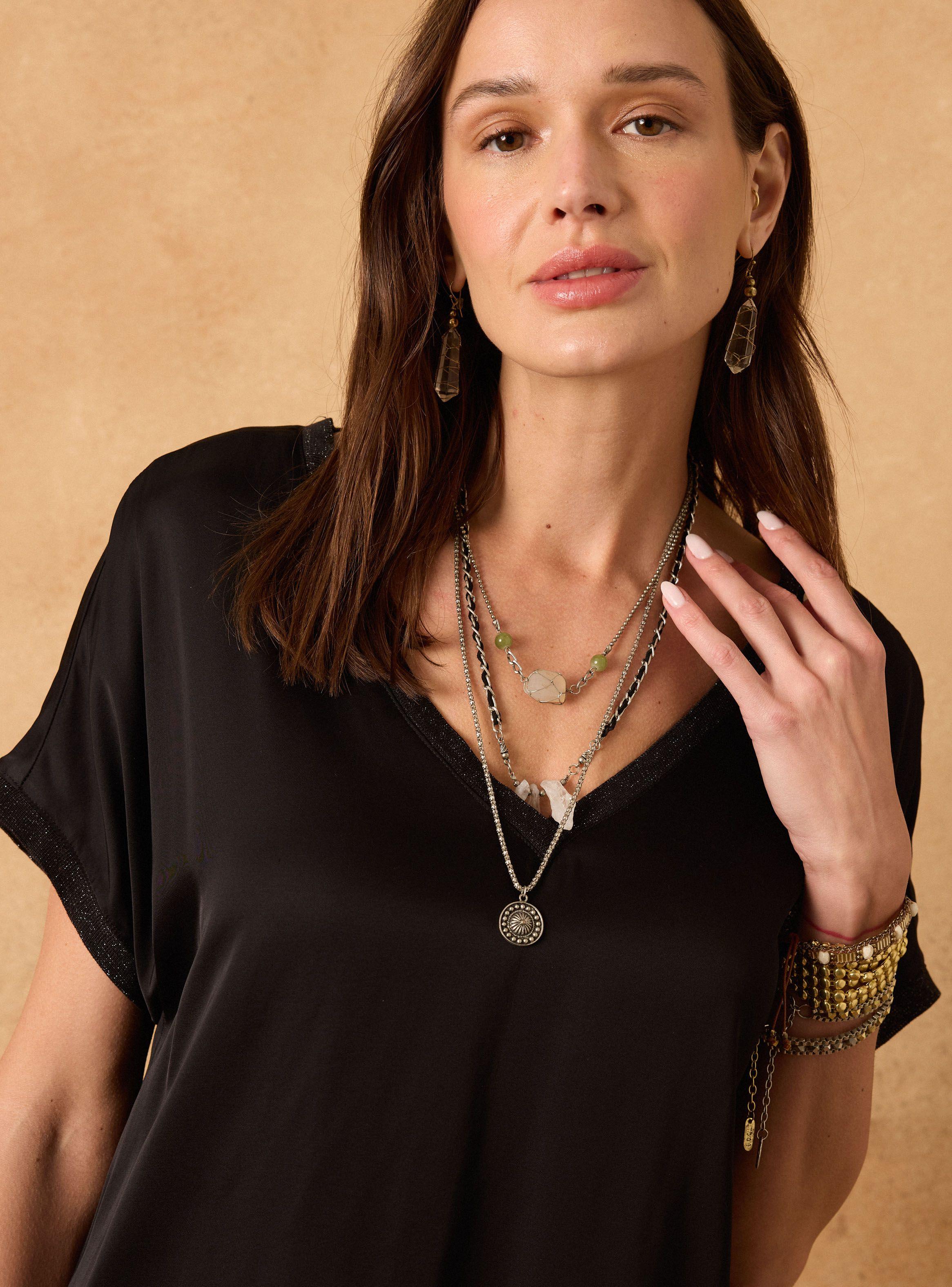 Polera Satinada Detalle Tejido Lúrex-2