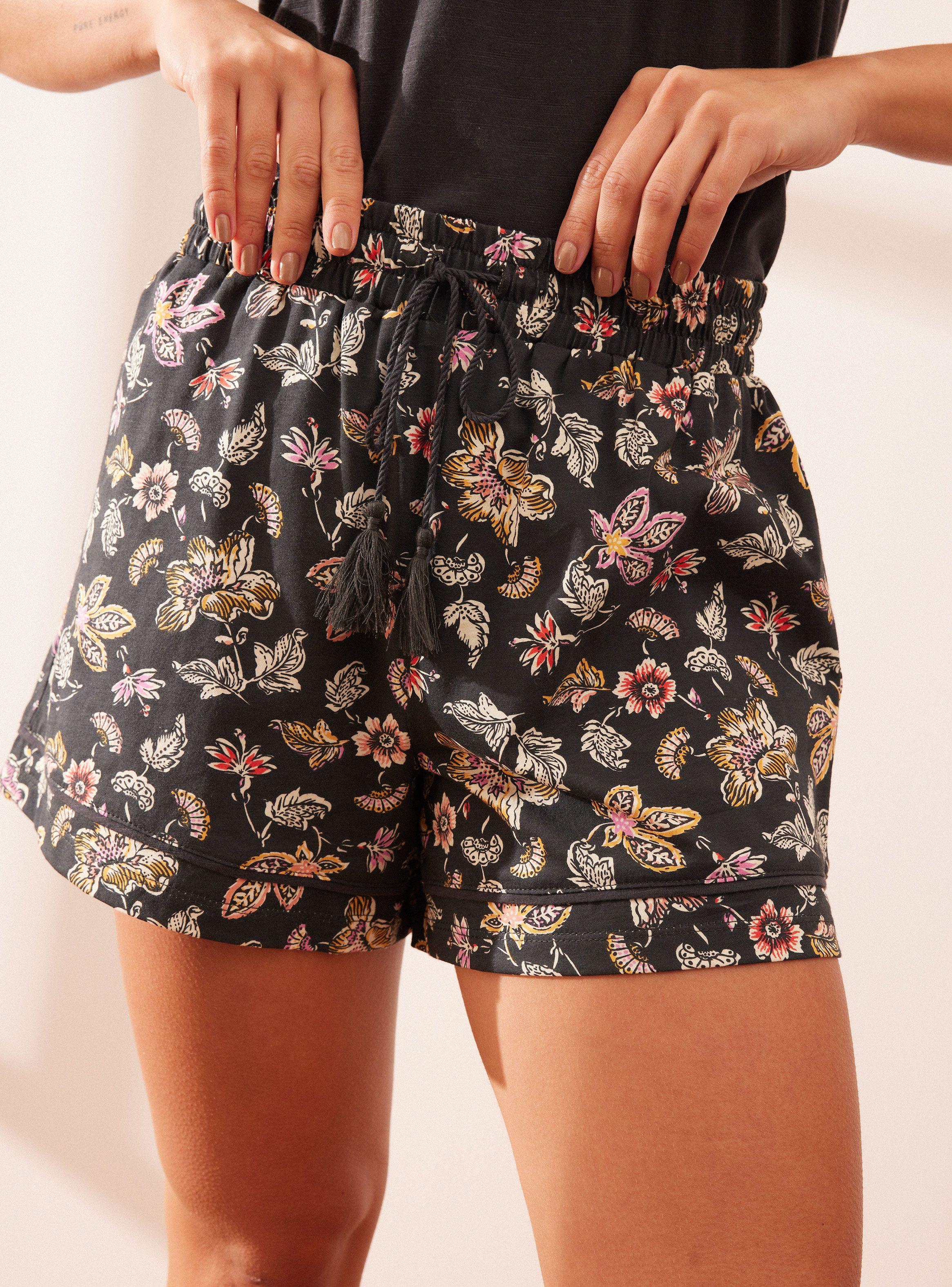 Pijama Top Liso y Short Estampado-3