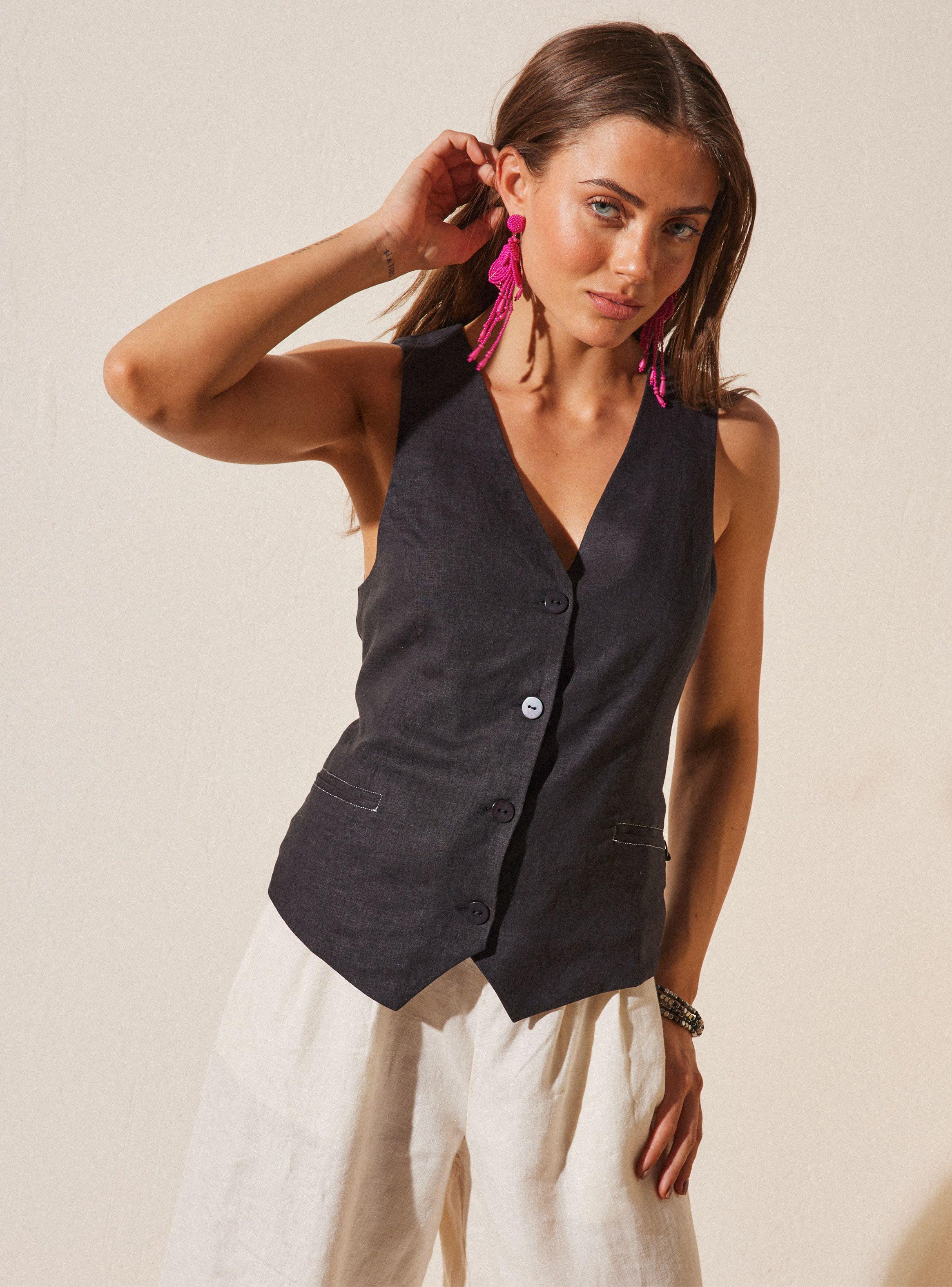 Blusa Gillet con Botones Lino-0