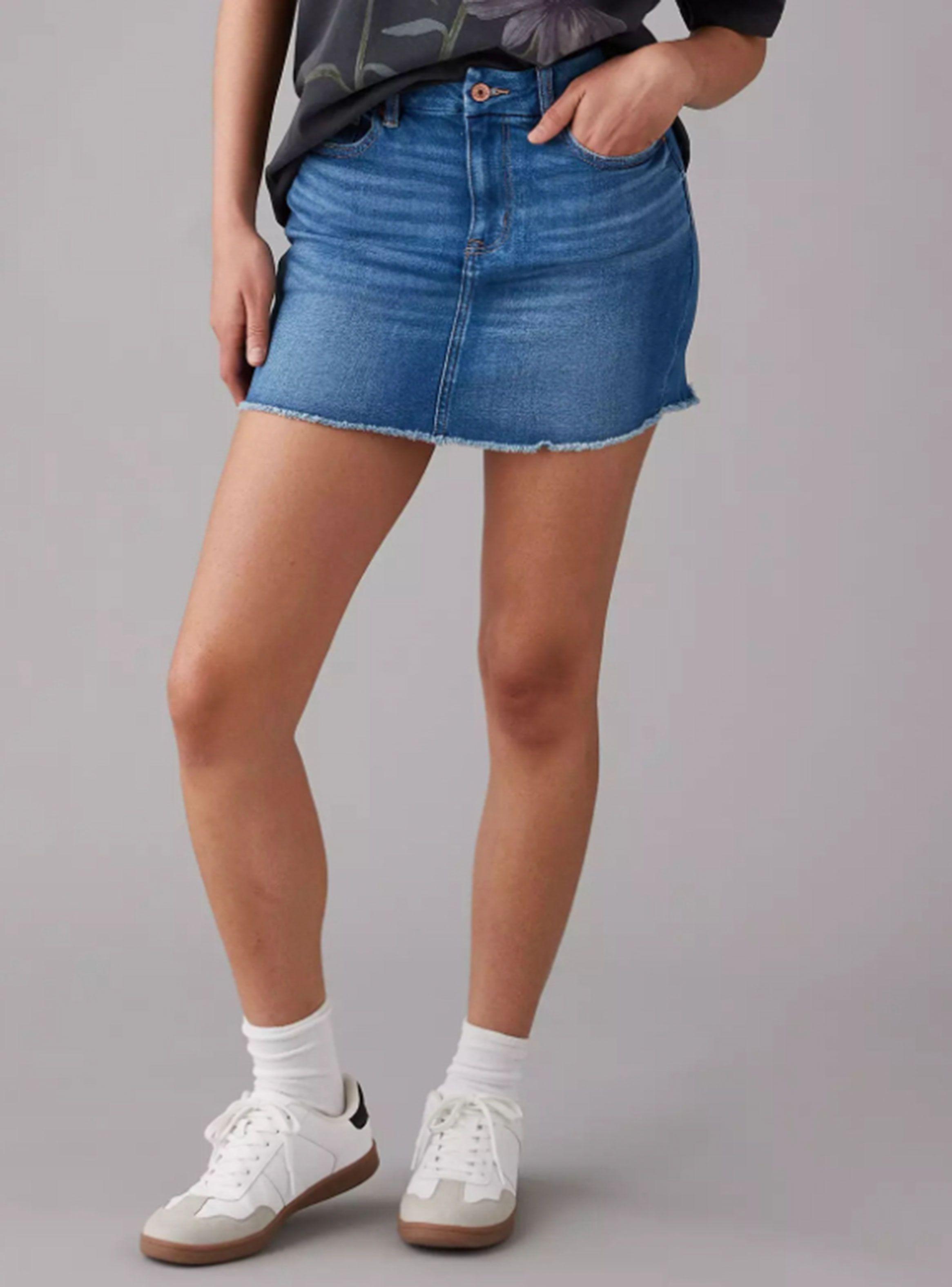 Mini Falda Stretch High Waisted Curvy Denim-0
