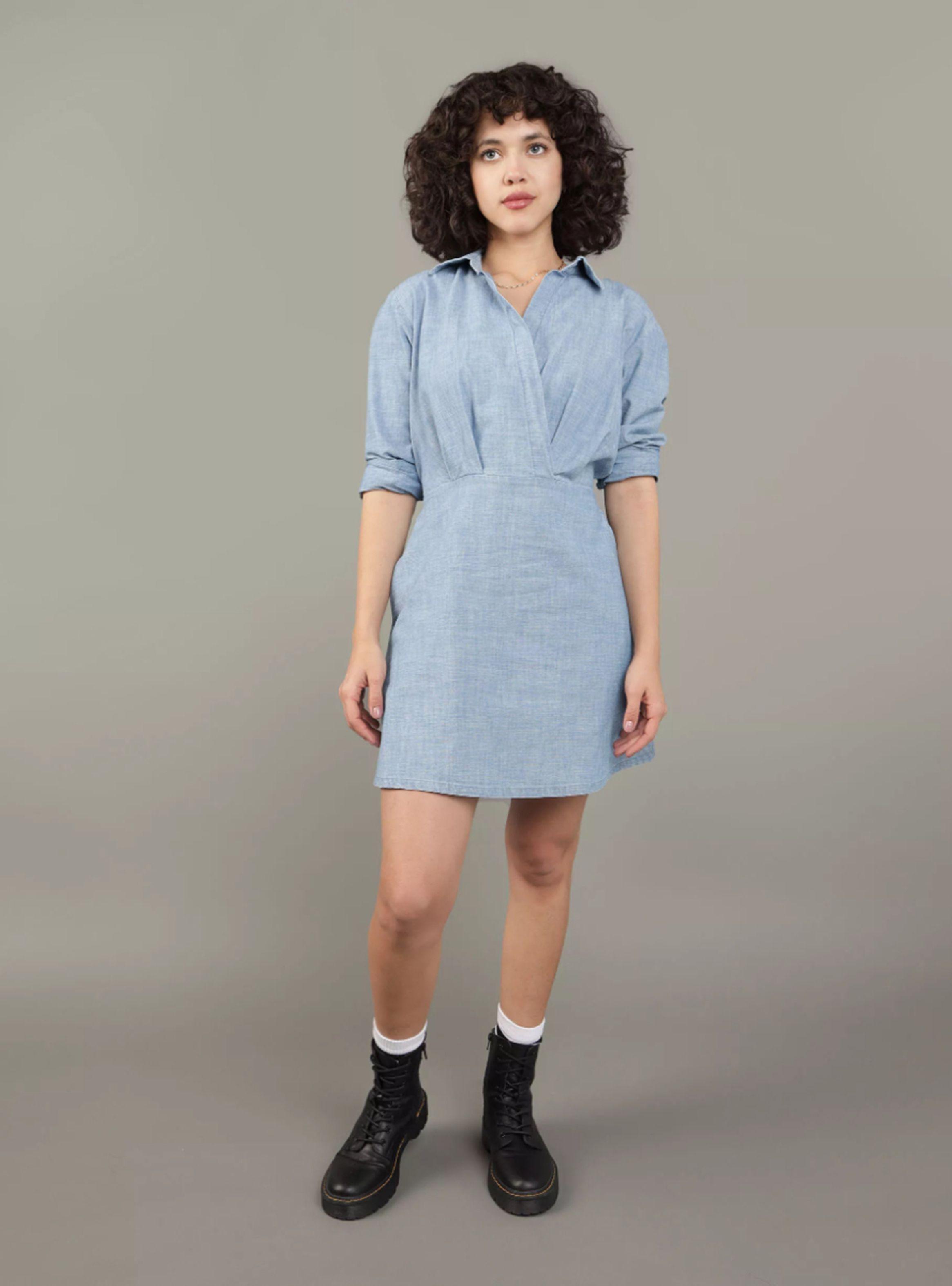 Vestido Mini Denim Manga Larga-0