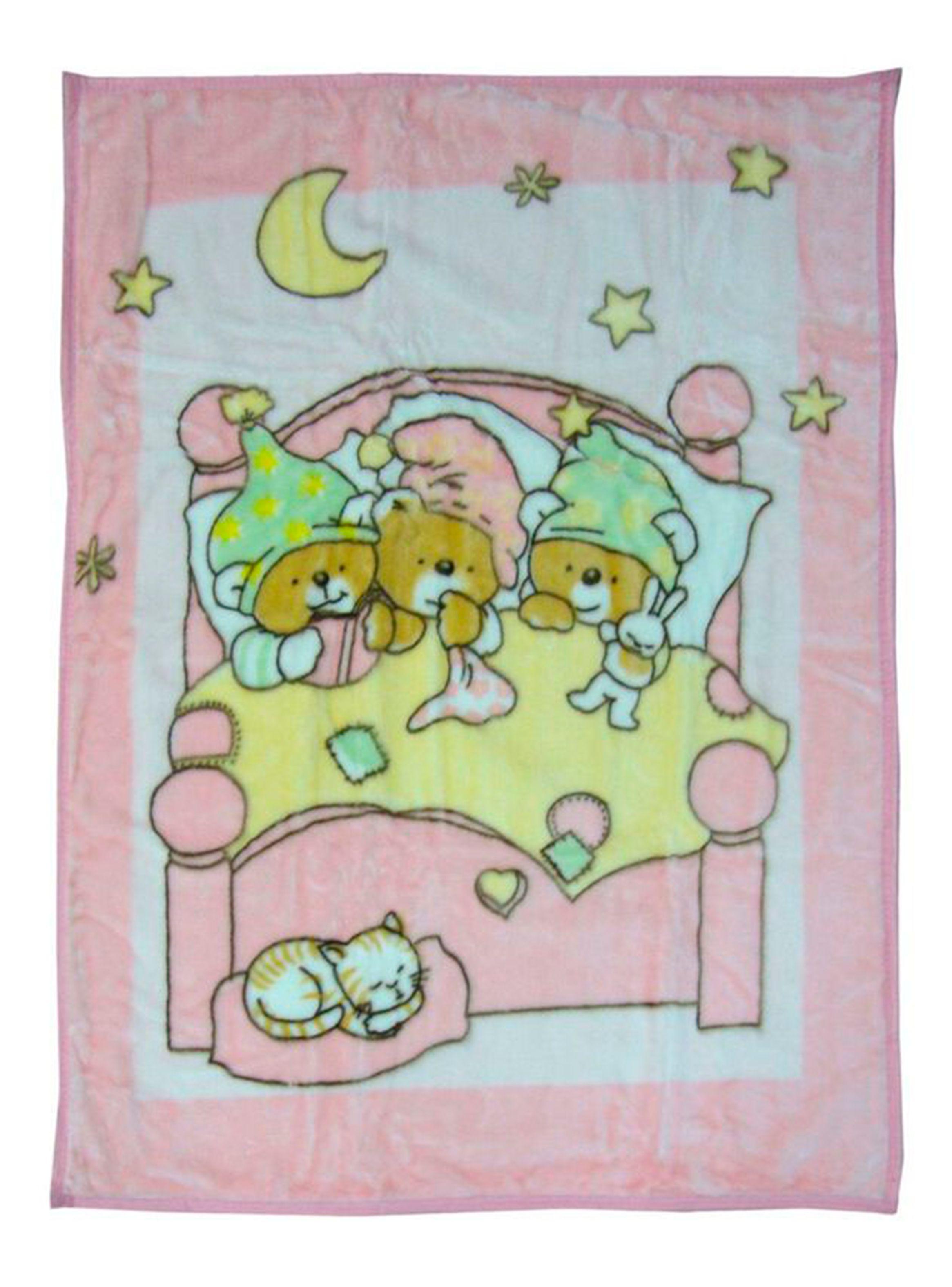 Frazada Reversible Bebe Ositos Rosada Bebesit-0