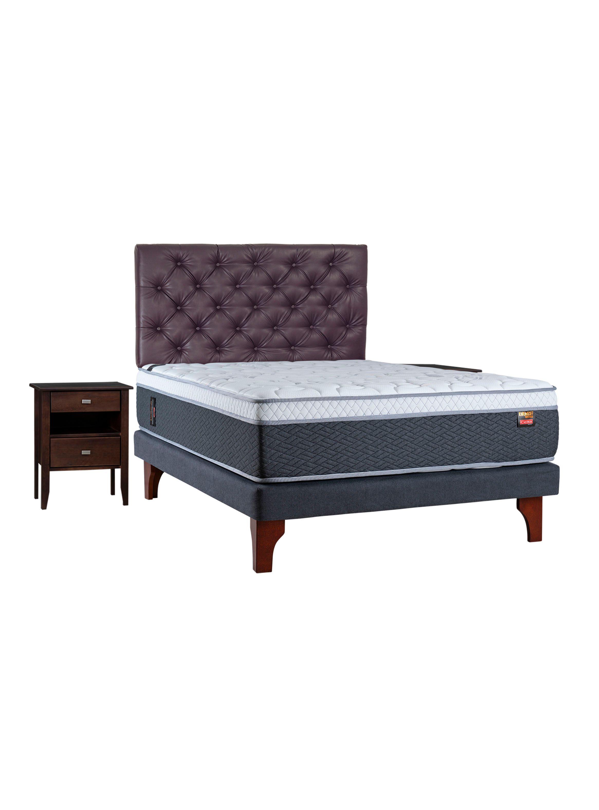 Cama Europea Everest 2 Plazas Base Normal + Set Muebles Capitoné-0