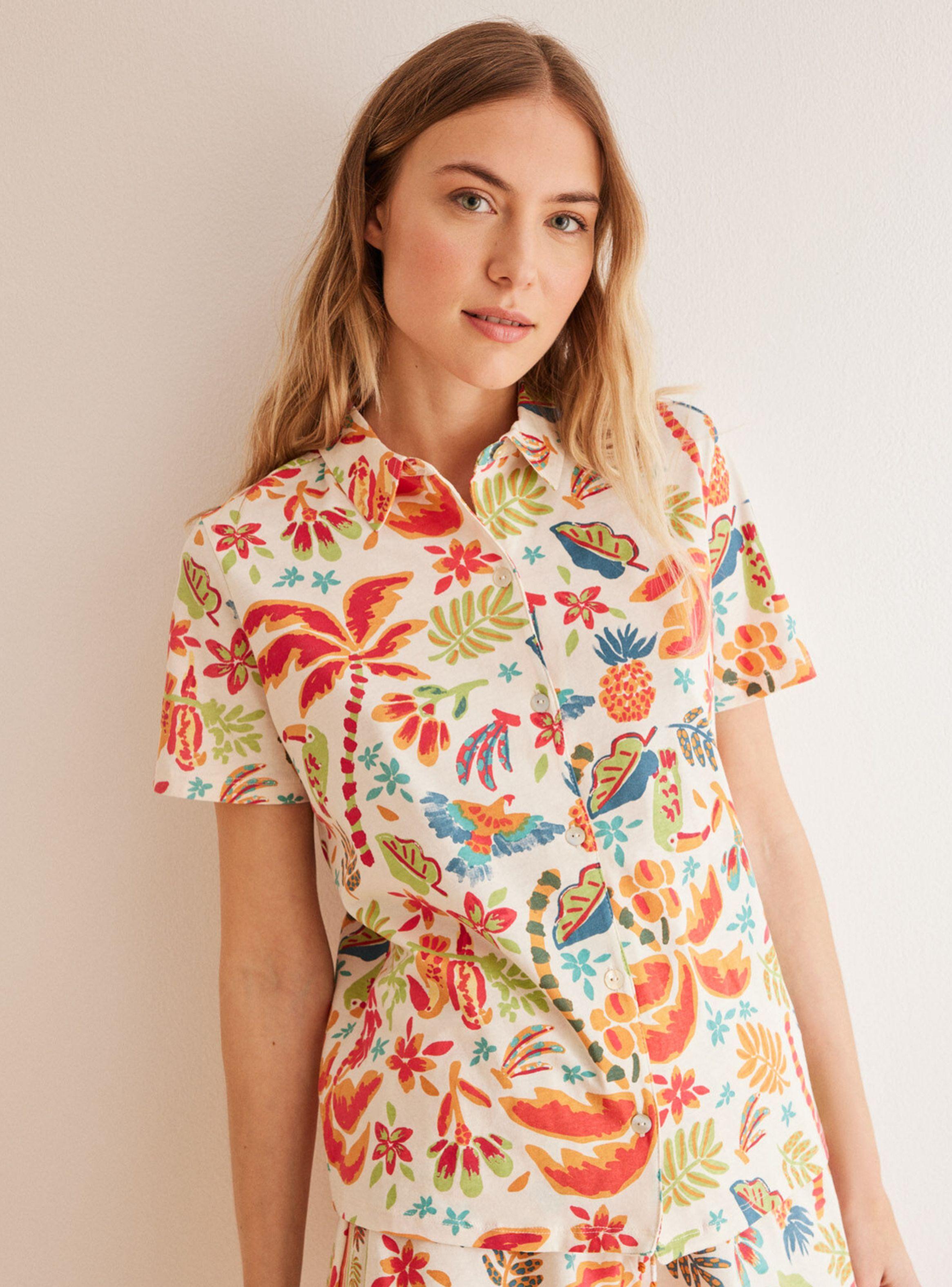 Pijama Camisero Algodón Shorts Tropical-2