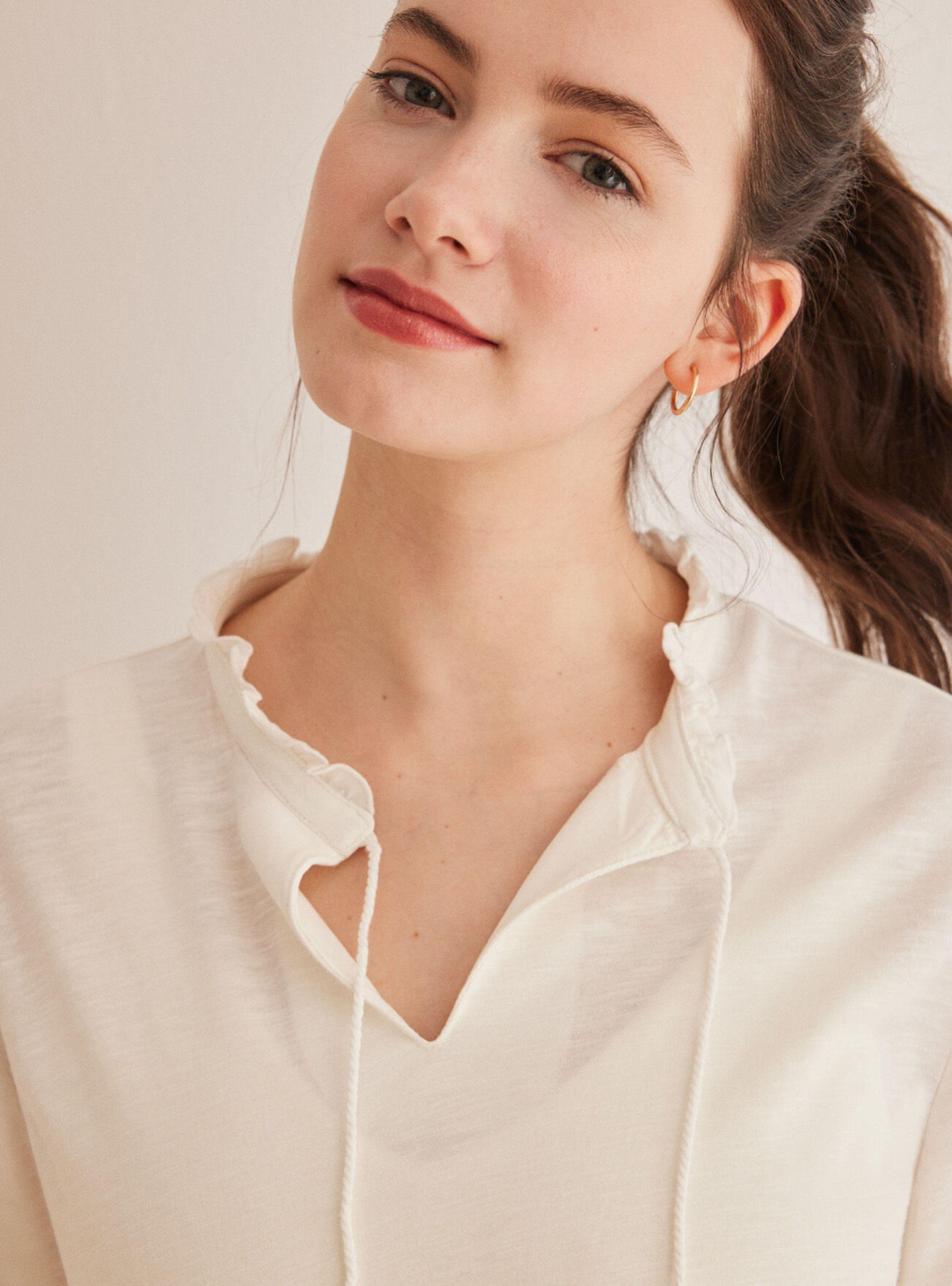 Polera Manga Larga Blanca Escote Algodón-3