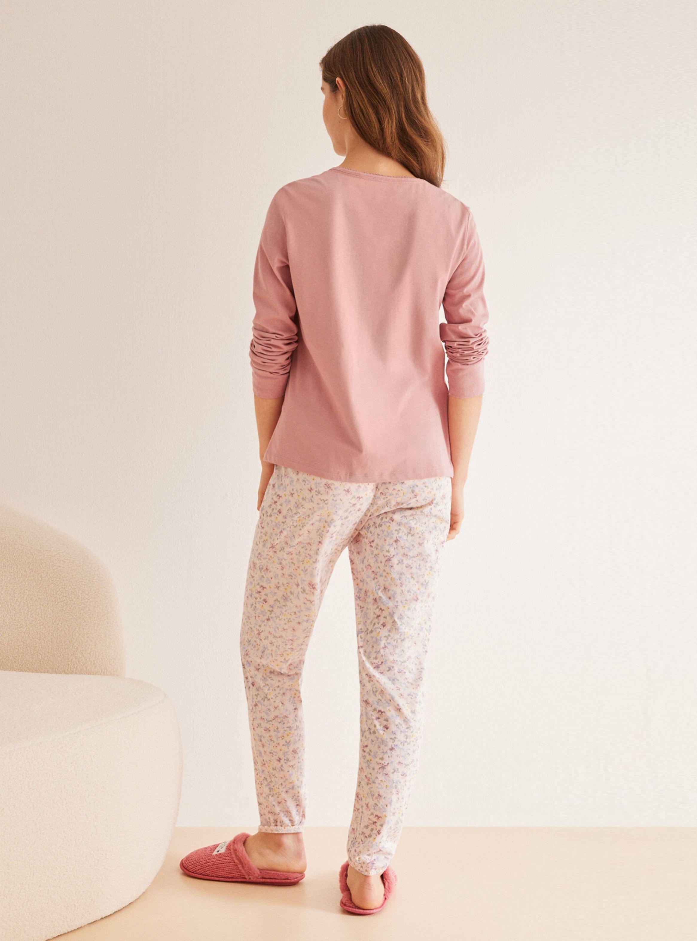 Pijama Largo Algodón Rosa Flores-1